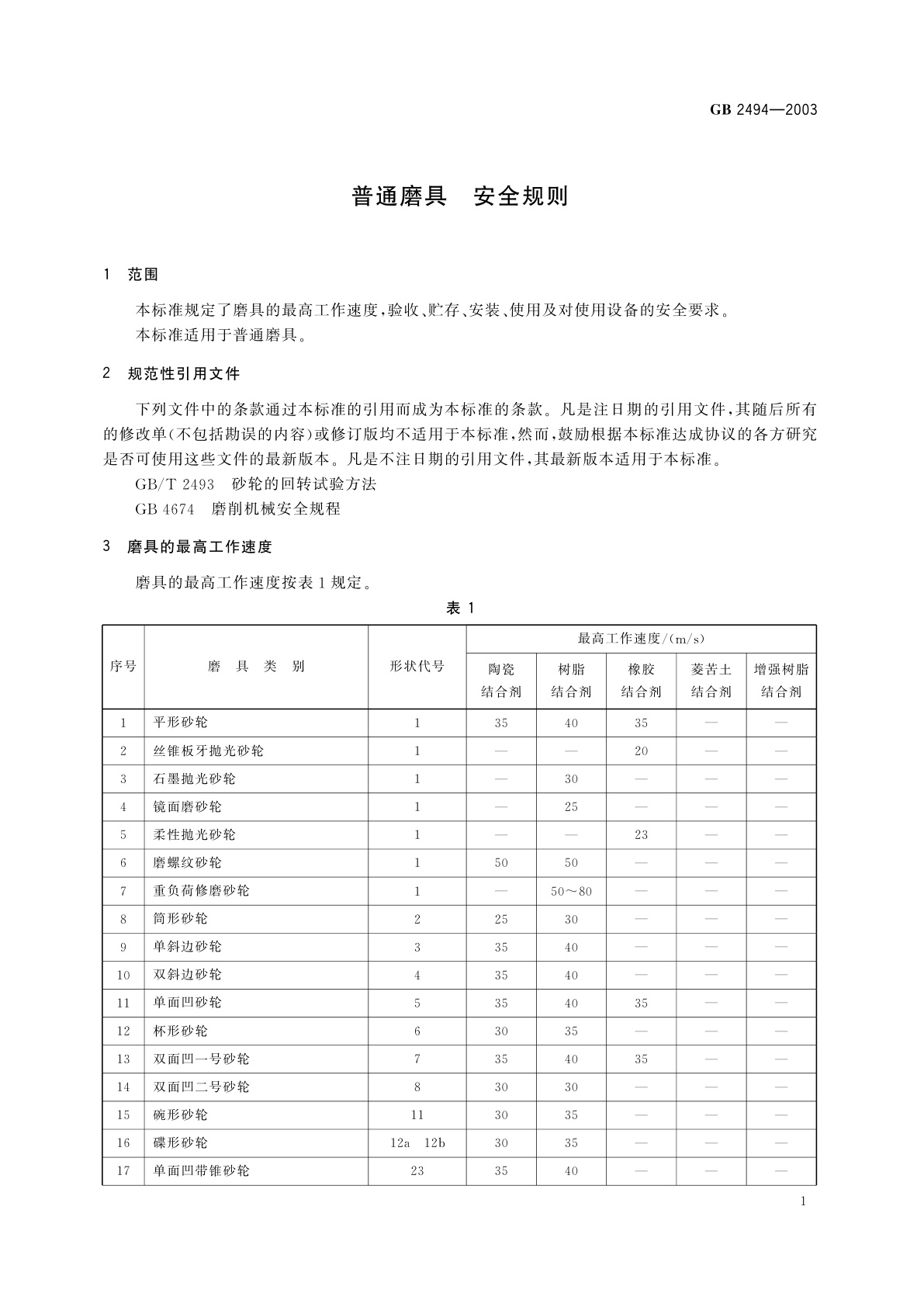 GB 2494-2003 普通磨具　安全规则