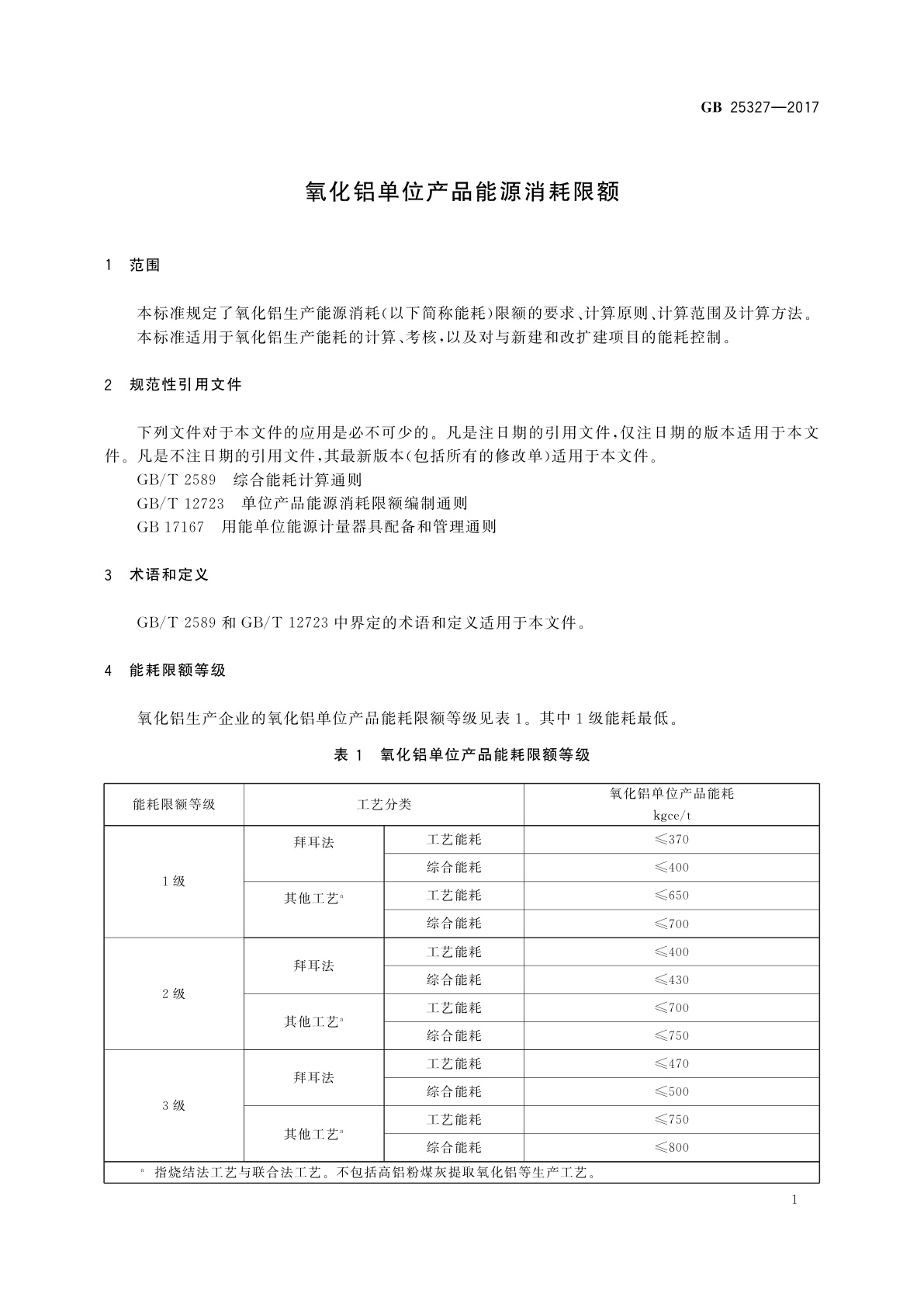GB 25327-2017 氧化铝单位产品能源消耗限额
