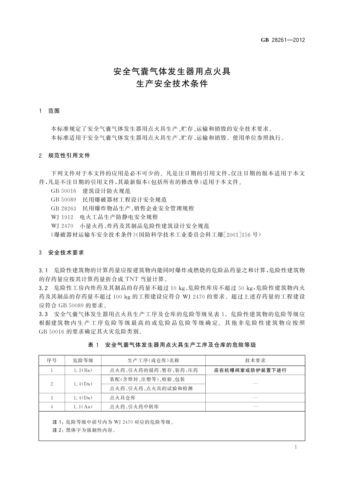 GB 28261-2012 安全气囊气体发生器用点火具生产安全技术条件