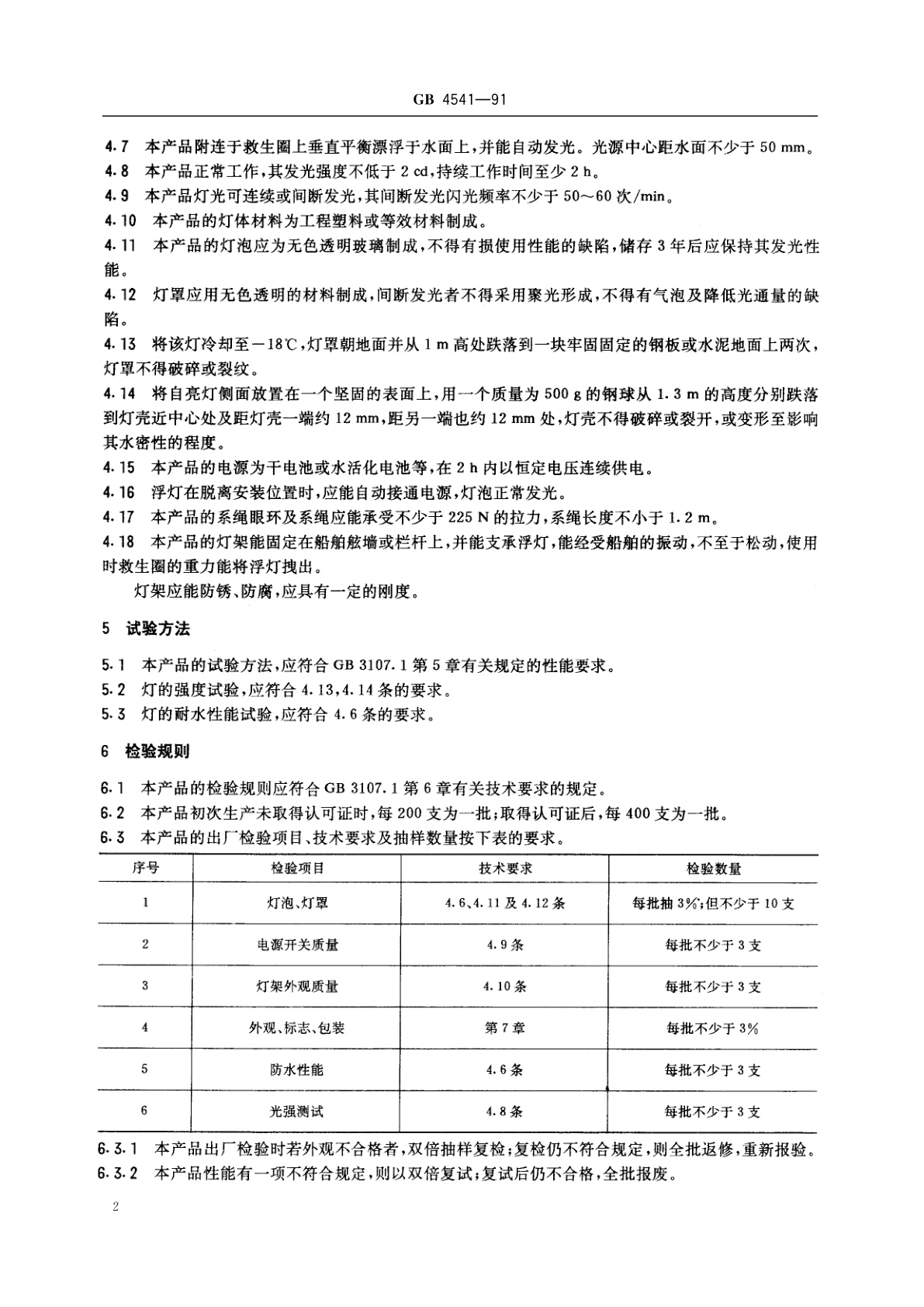 GB 4541-1991 救生圈用自亮浮灯