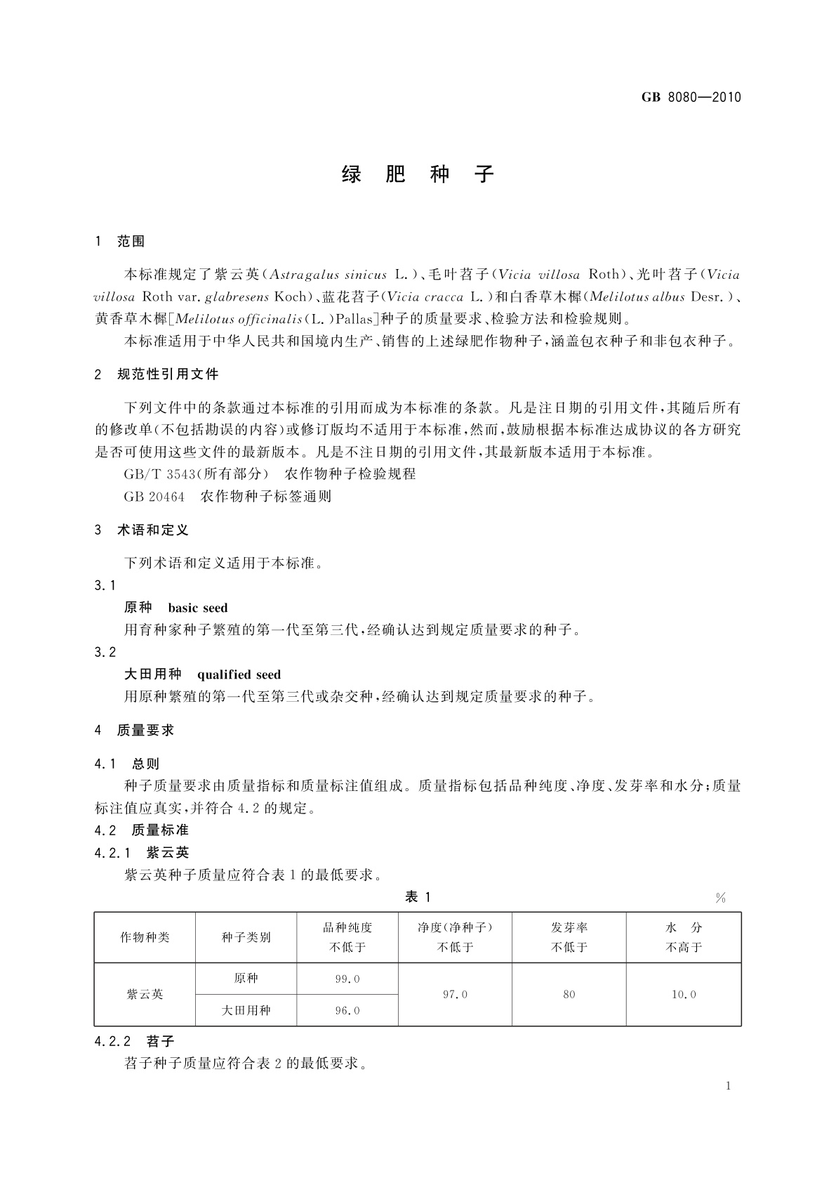 GB 8080-2010 绿肥种子