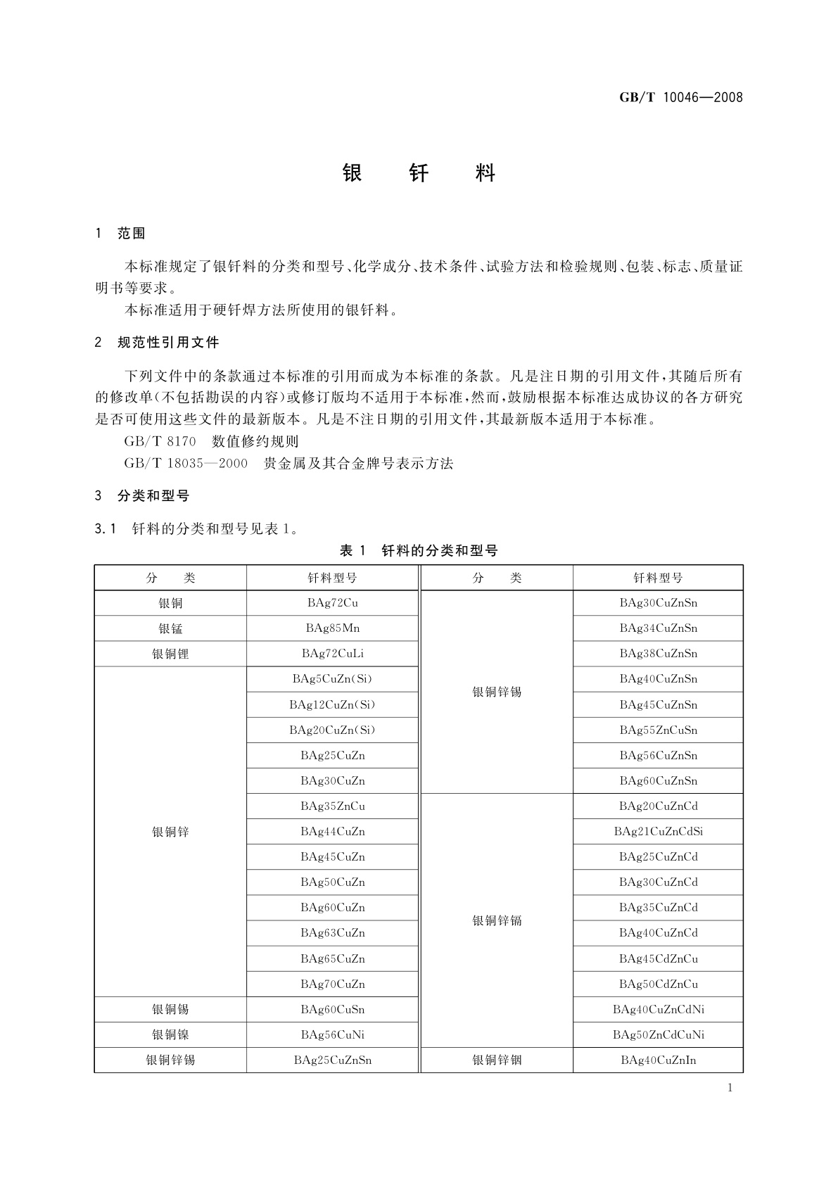GB/T 10046-2008 银钎料