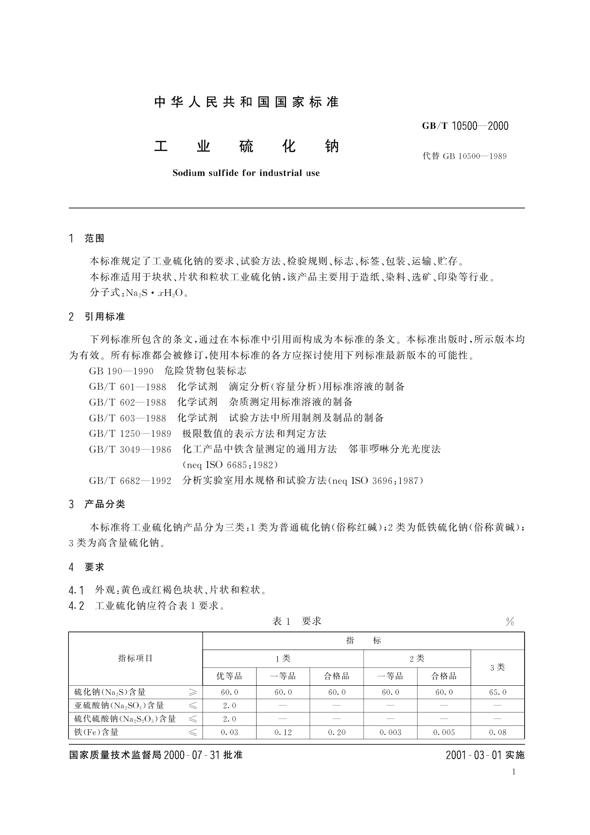 GB/T 10500-2000 工业硫化钠