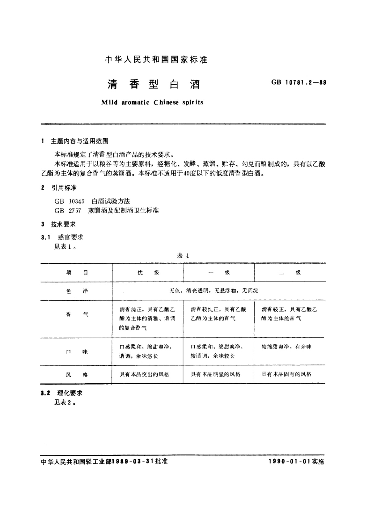 GB/T 10781.2-1989 清香型白酒