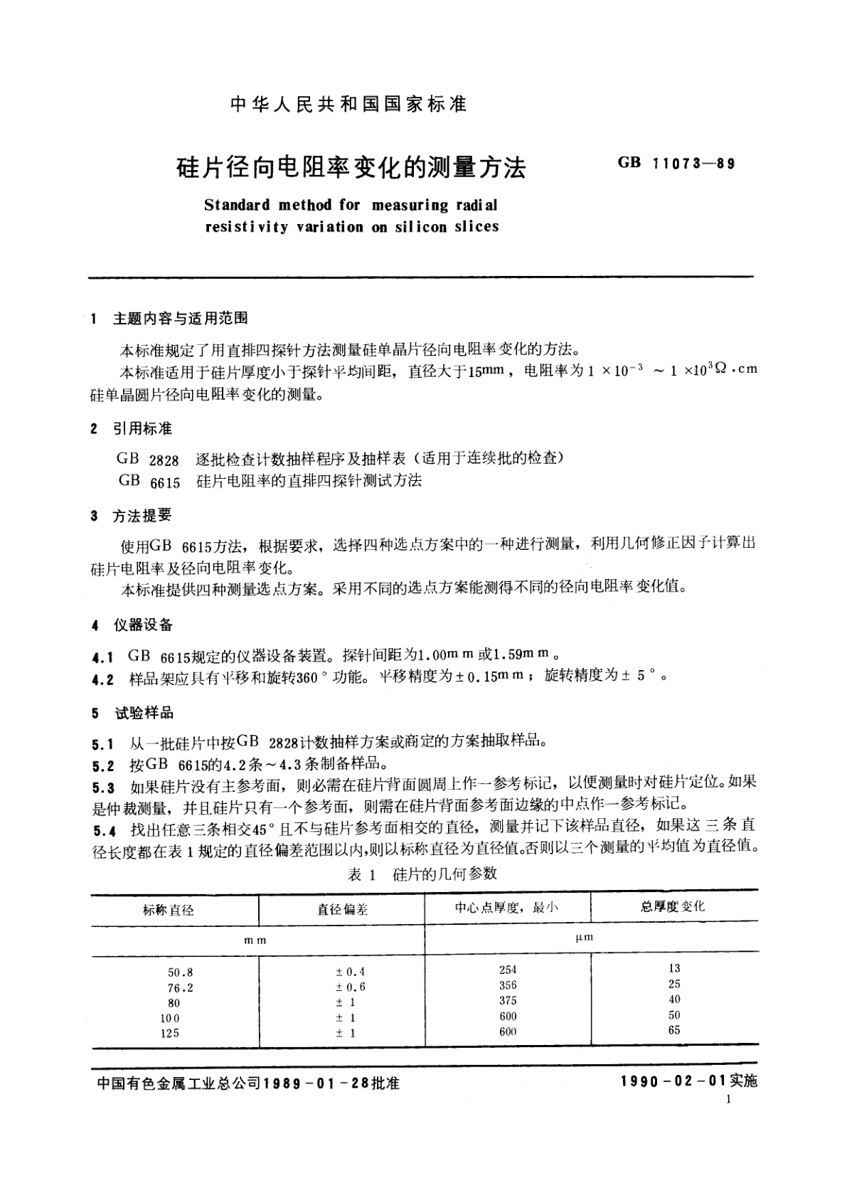 GB/T 11073-1989 硅片径向电阻率变化的测量方法