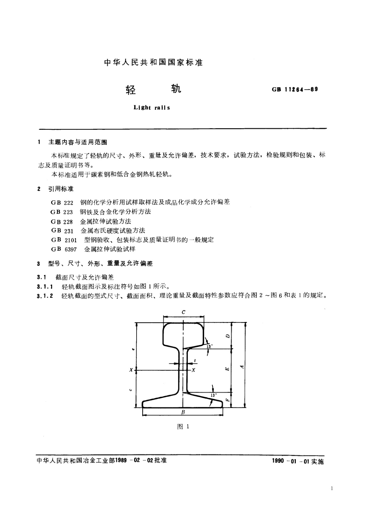 GB/T 11264-1989 轻轨