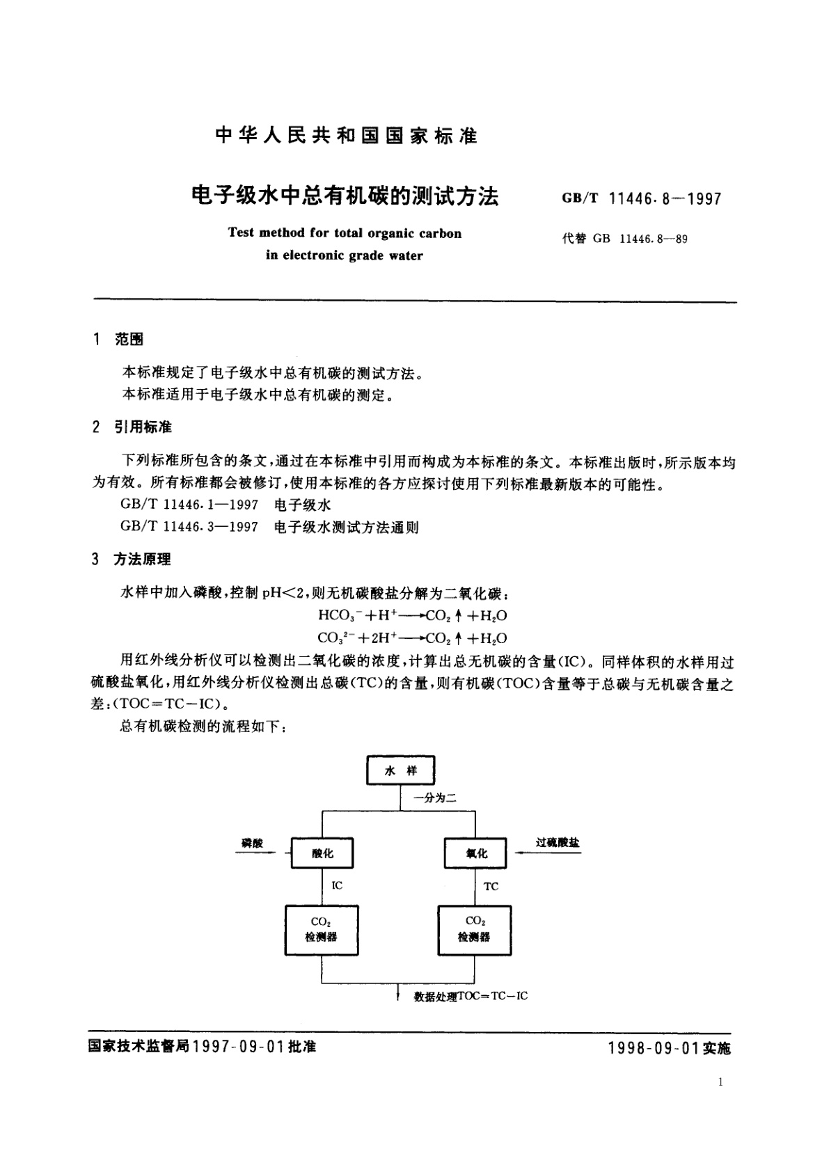 GB/T 11446.8-1997 电子级水中总有机碳的测试方法