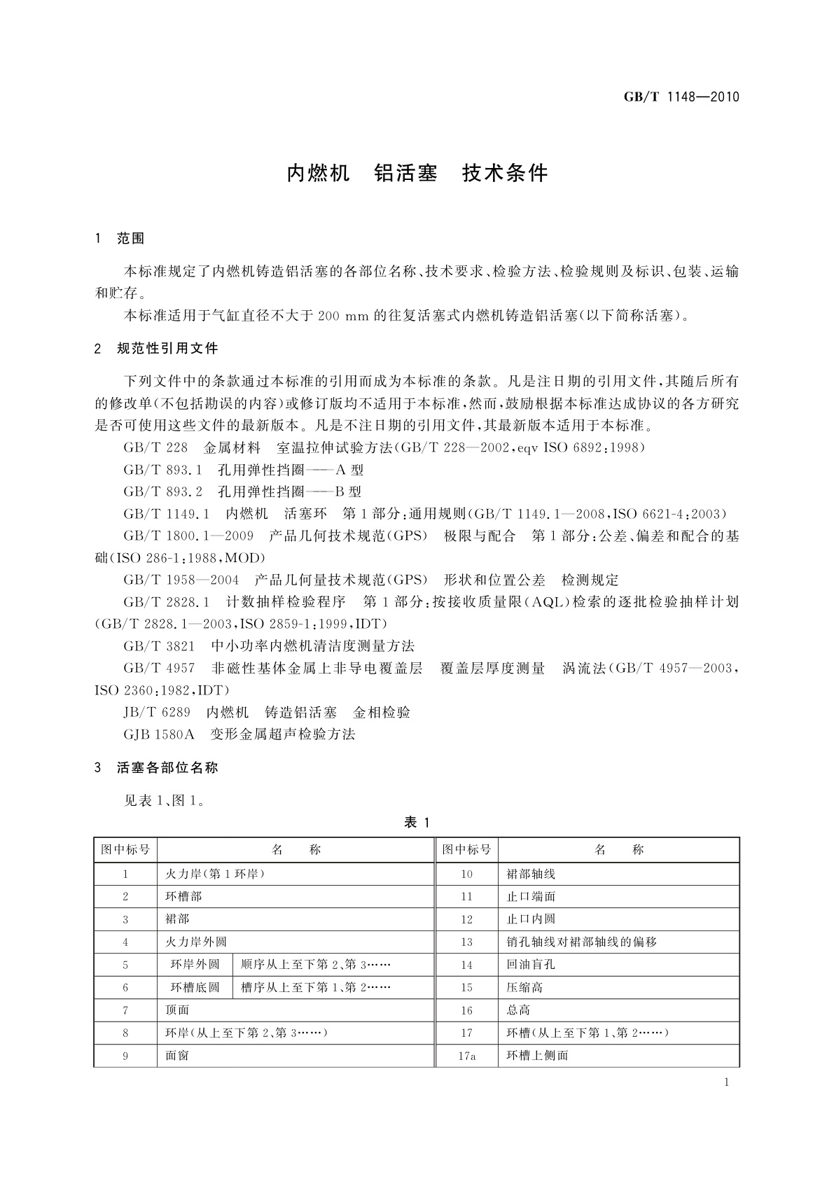 GB/T 1148-2010 内燃机　铝活塞　技术条件