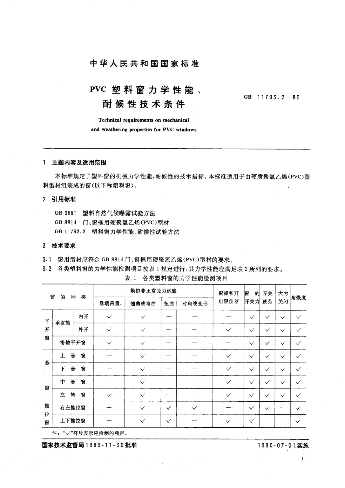 GB/T 11793.2-1989 PVC　塑料窗力学性能、耐候性技术条件