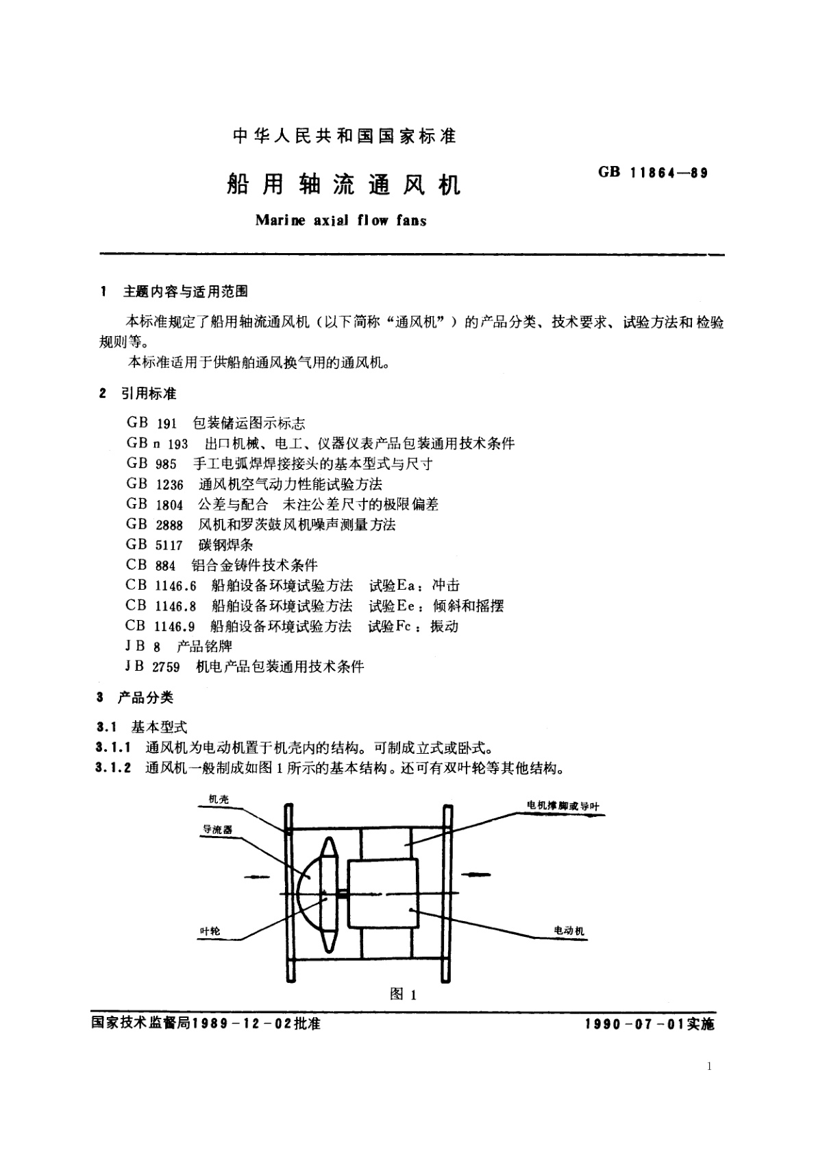 GB/T 11864-1989 船用轴流通风机