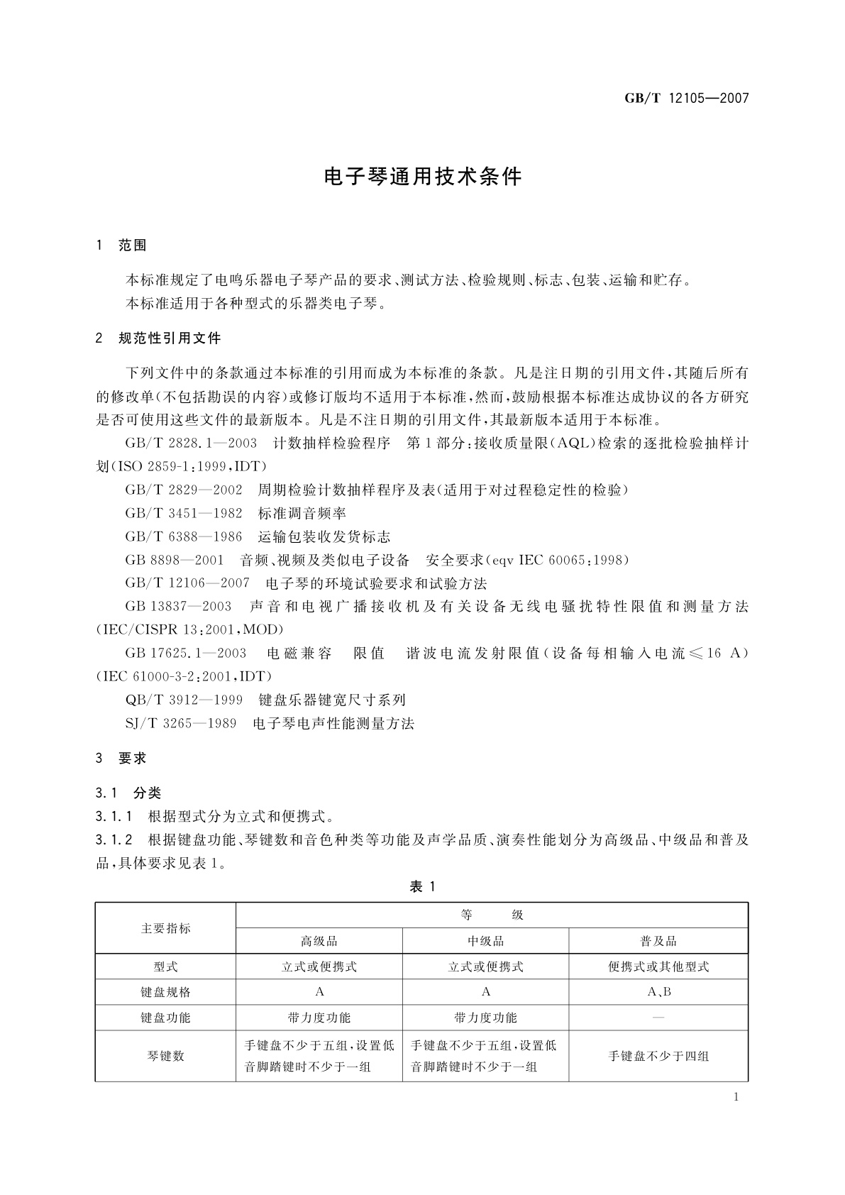 GB/T 12105-2007 电子琴通用技术条件