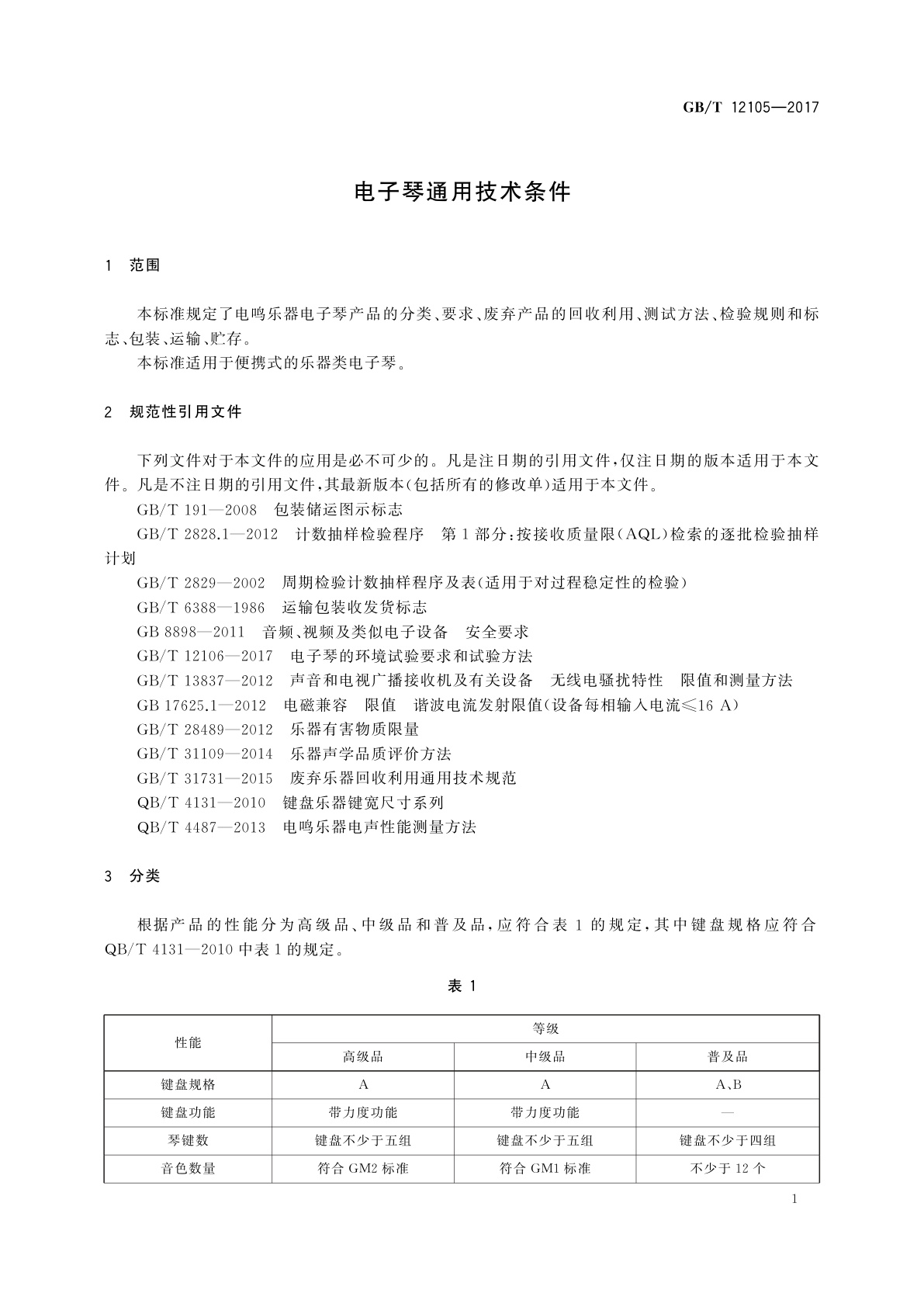 GB/T 12105-2017 电子琴通用技术条件