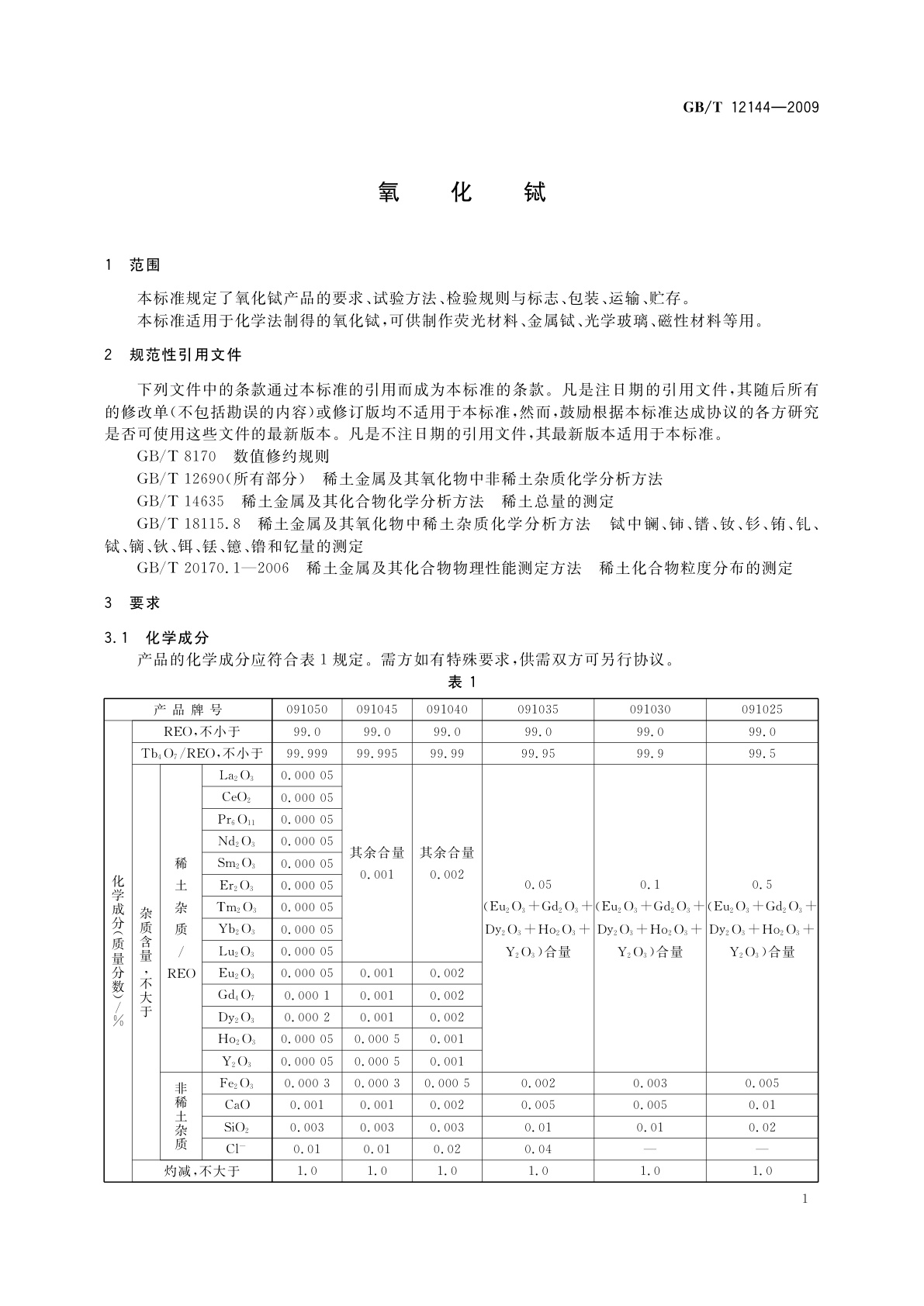 GB/T 12144-2009 氧化铽