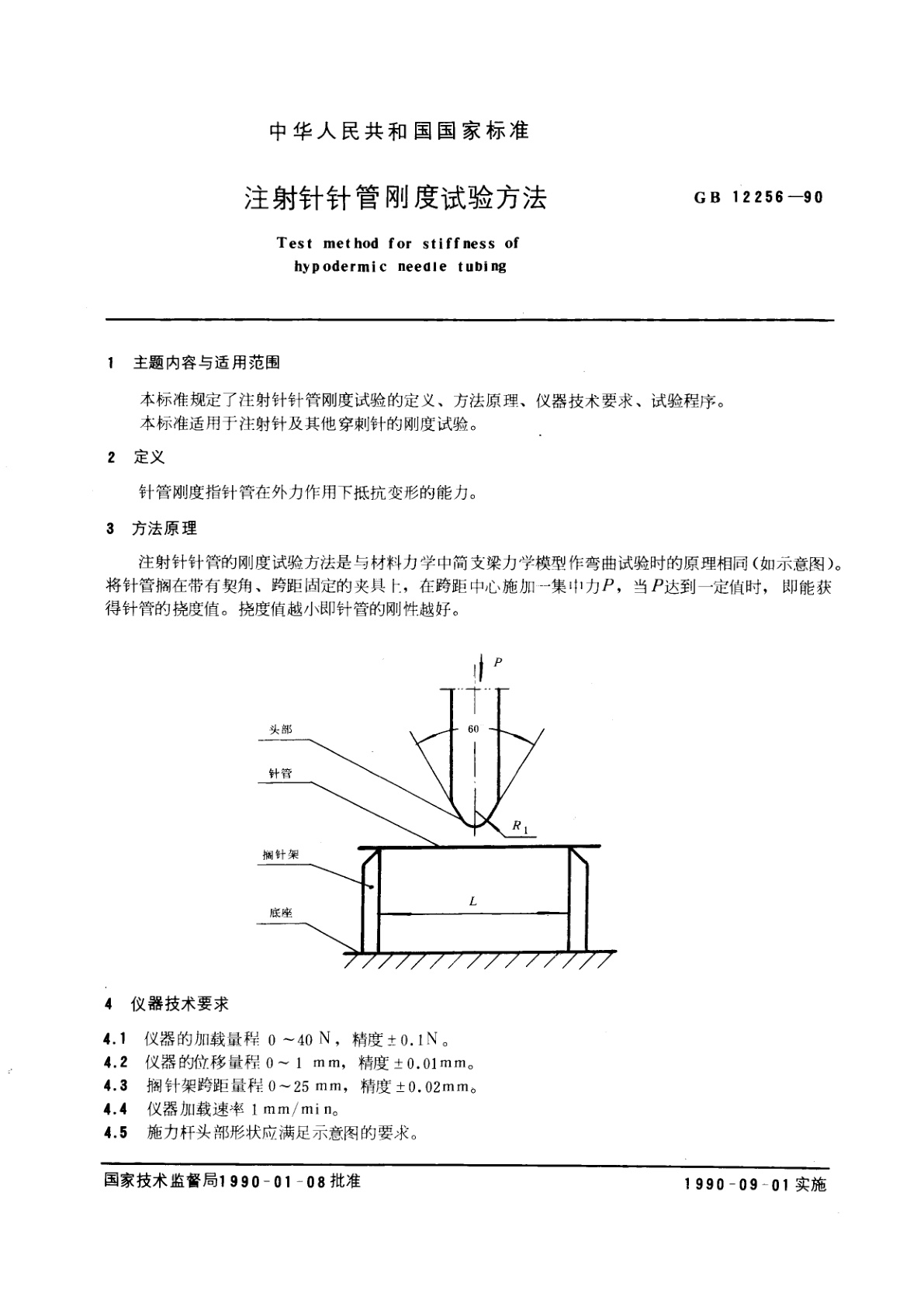 GB/T 12256-1990 注射针针管刚度试验方法