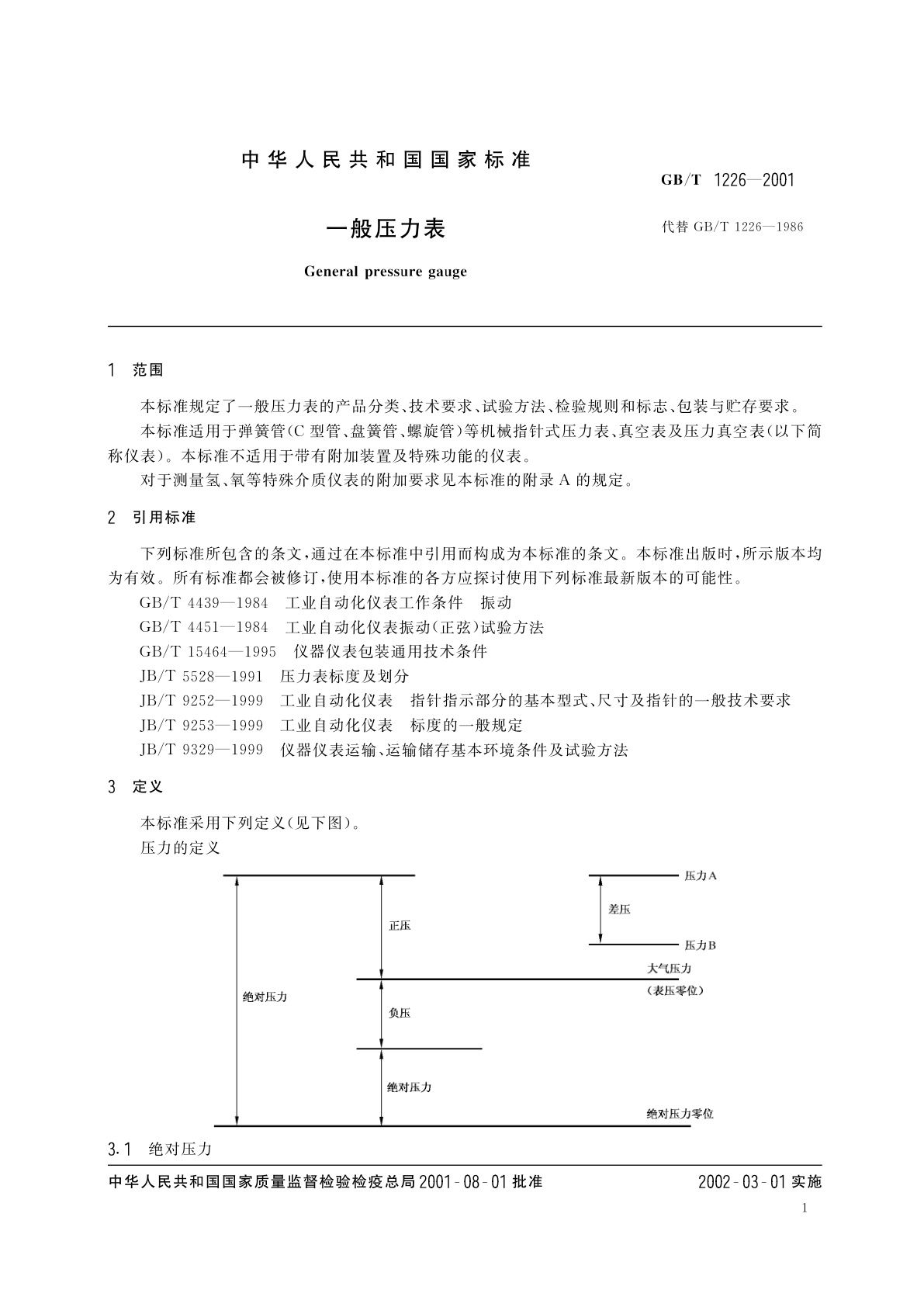 GB/T 1226-2001 一般压力表