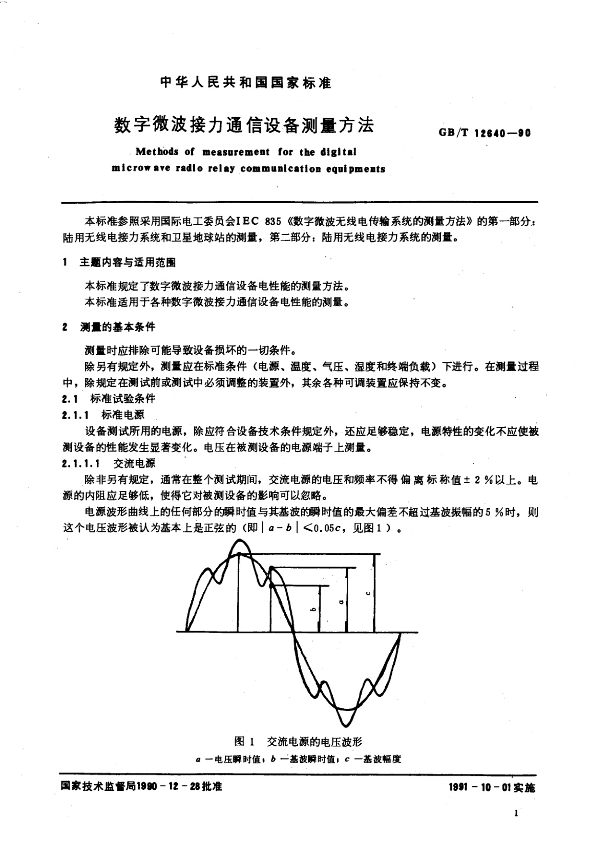 GB/T 12640-1990 数字微波接力通信设备测量方法