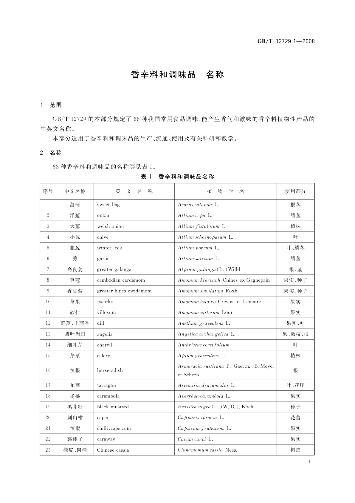 GB/T 12729.1-2008 香辛料和调味品　名称