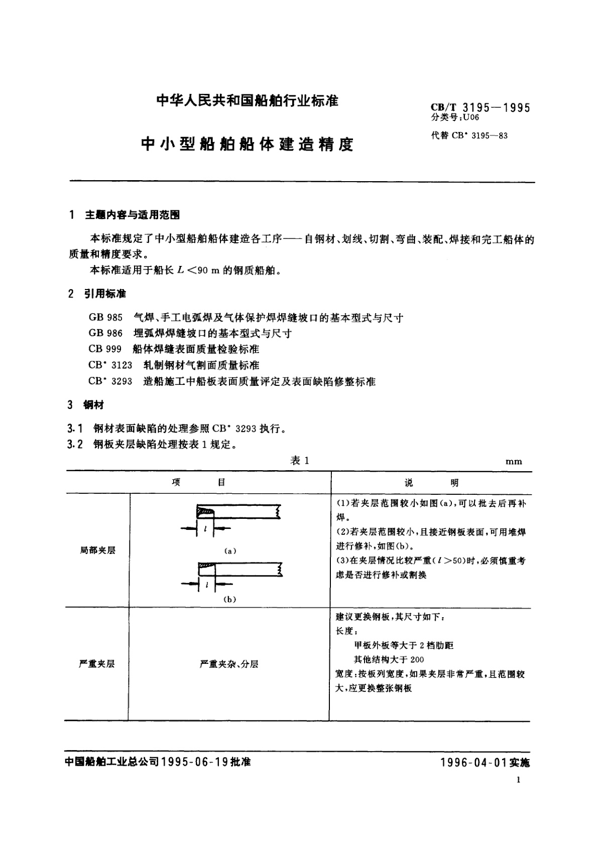CB/T 3195-1995 中小型船舶船体建造精度
