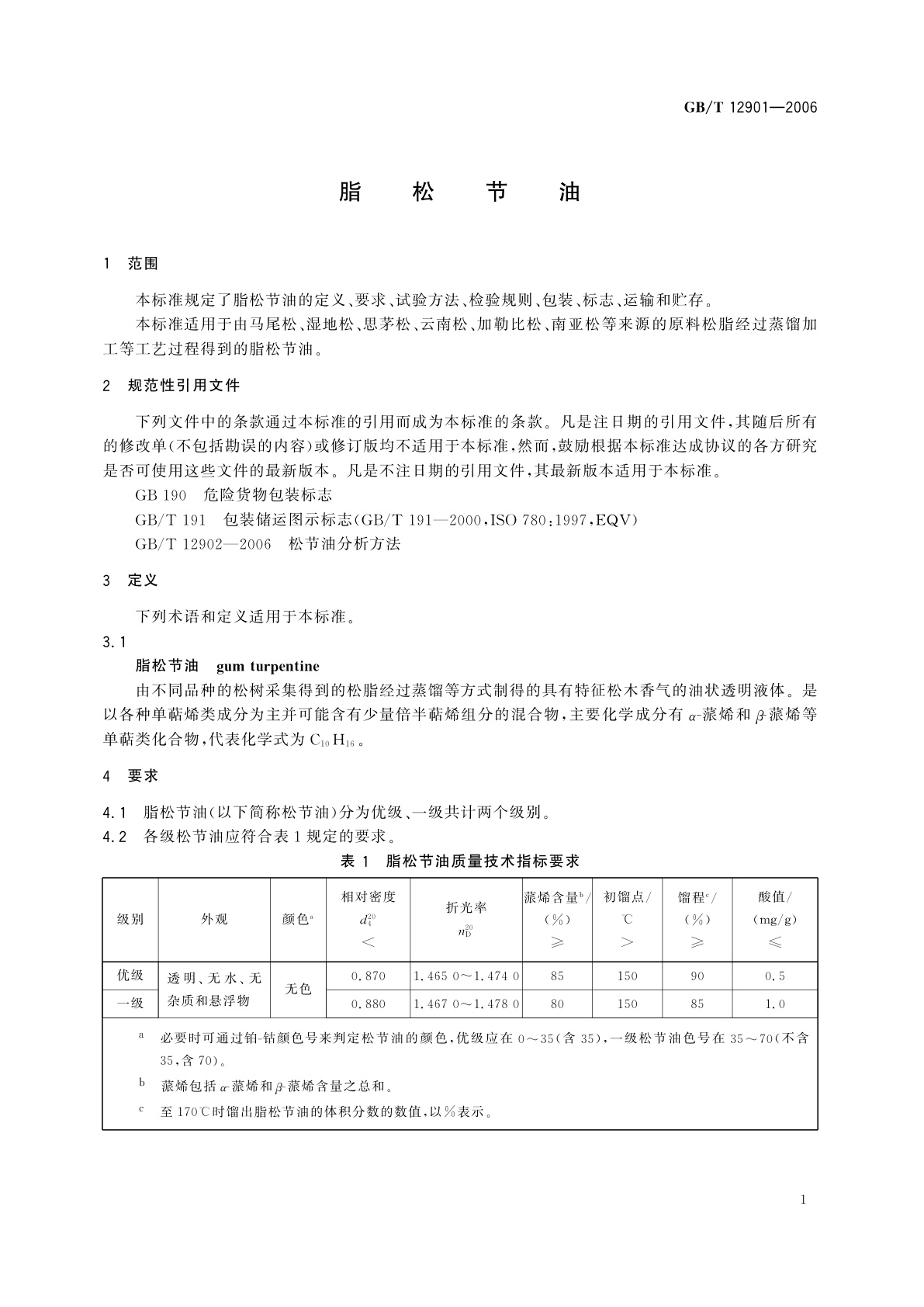 GB/T 12901-2006 脂松节油