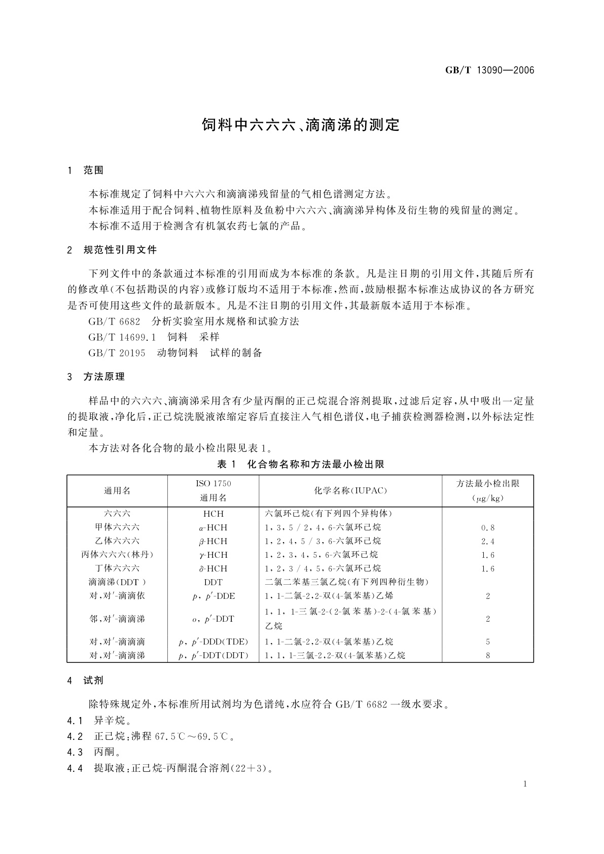 GB/T 13090-2006 饲料中六六六、滴滴涕的测定