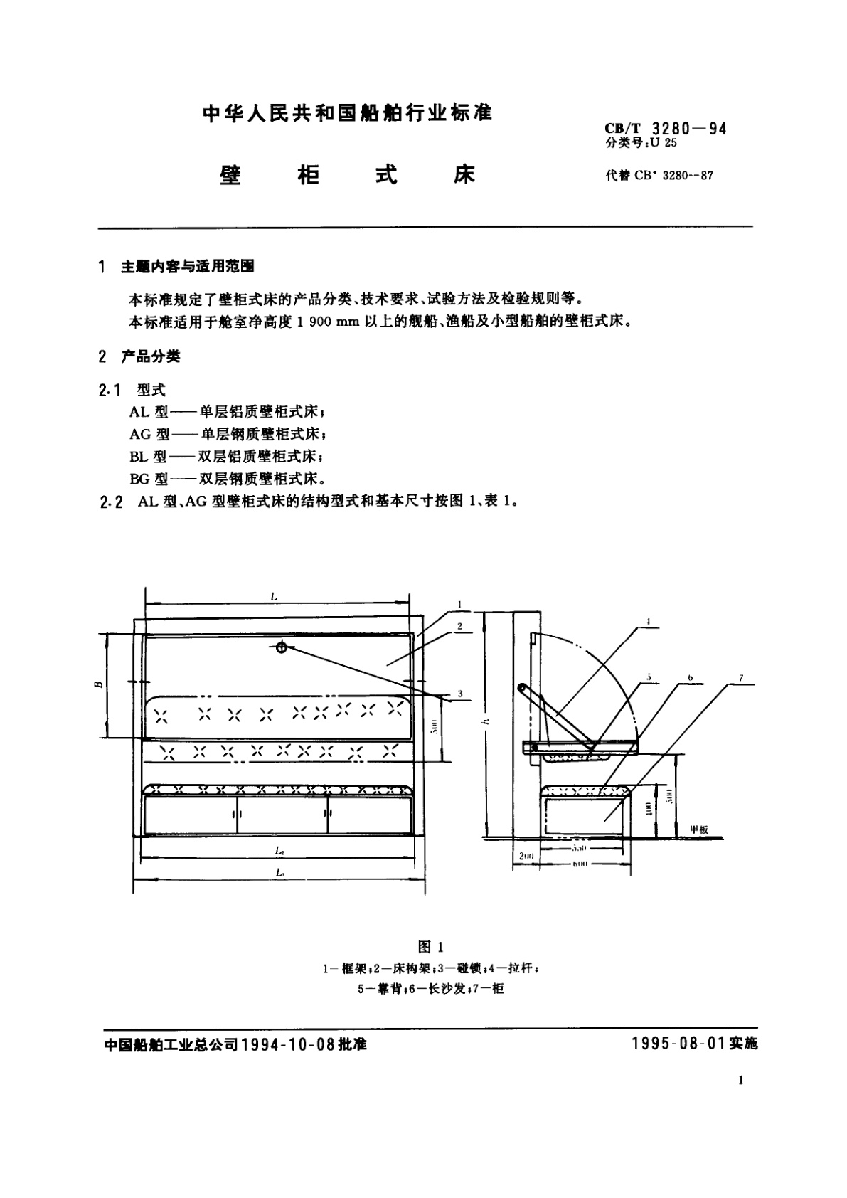 CB/T 3280-1994 壁柜式床