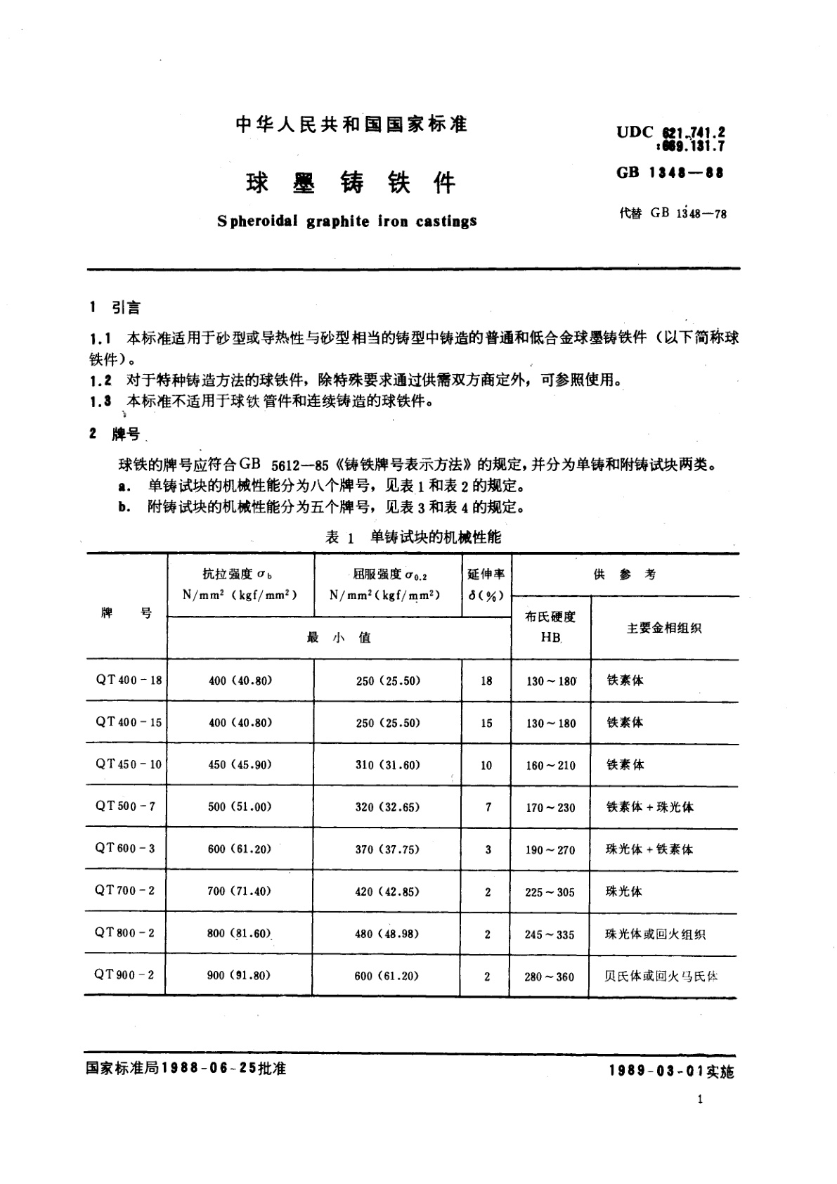 GB/T 1348-1988 球墨铸铁件