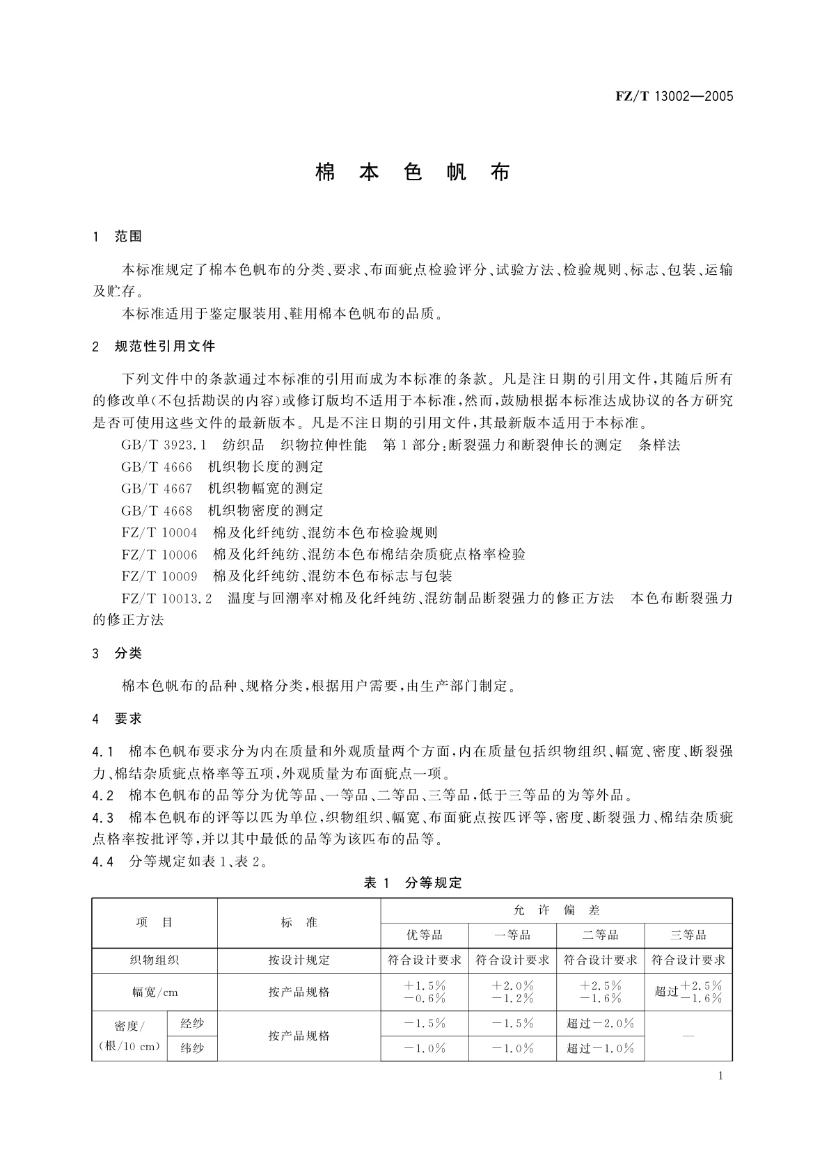 FZ/T 13002-2005 棉本色帆布