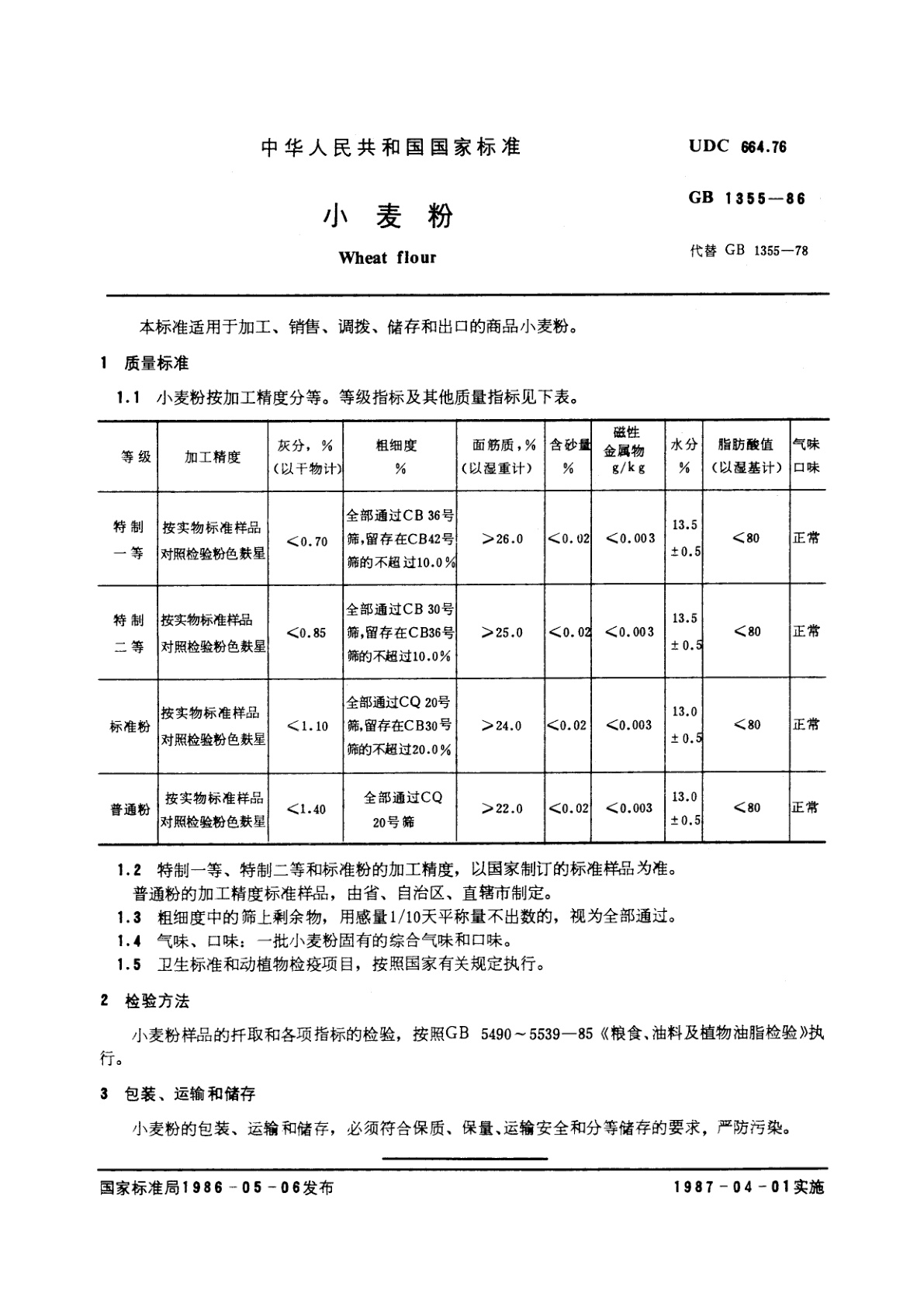 GB/T 1355-1986 小麦粉