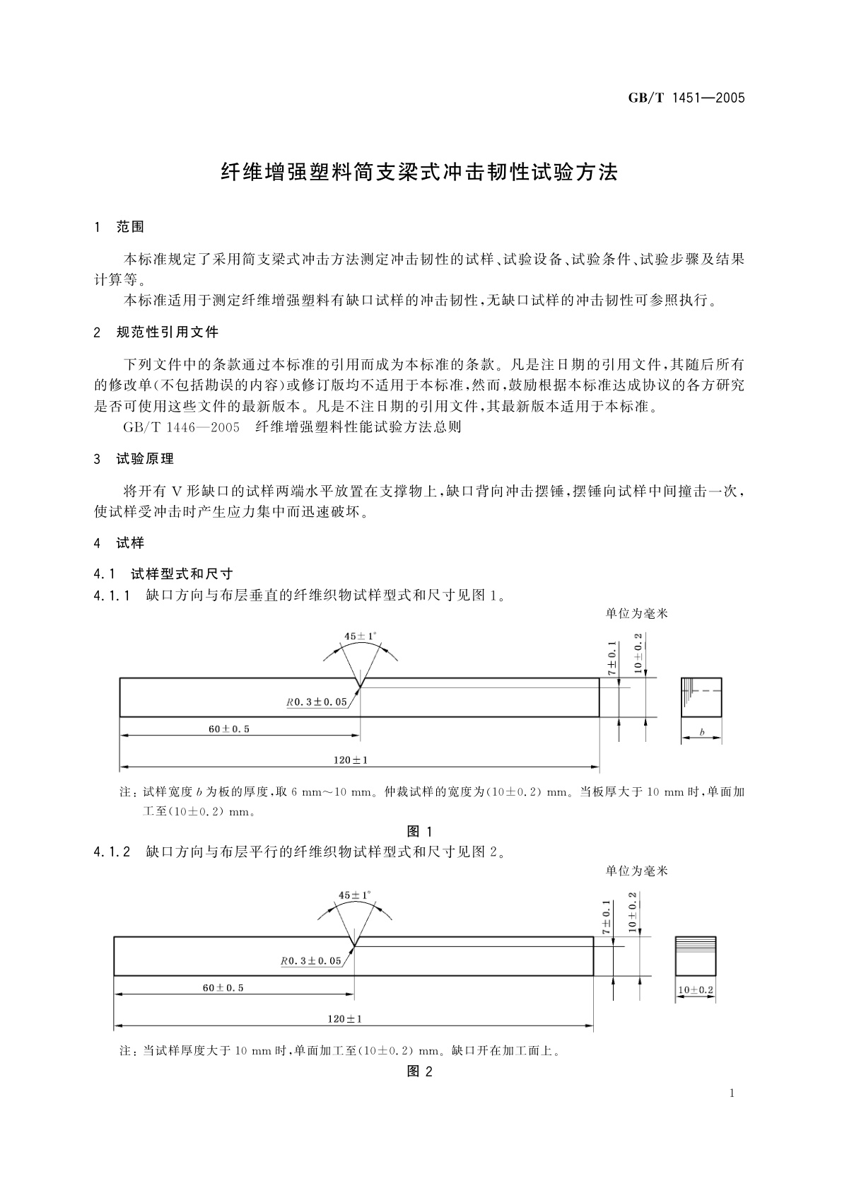GB/T 1451-2005 纤维增强塑料简支梁式冲击韧性试验方法