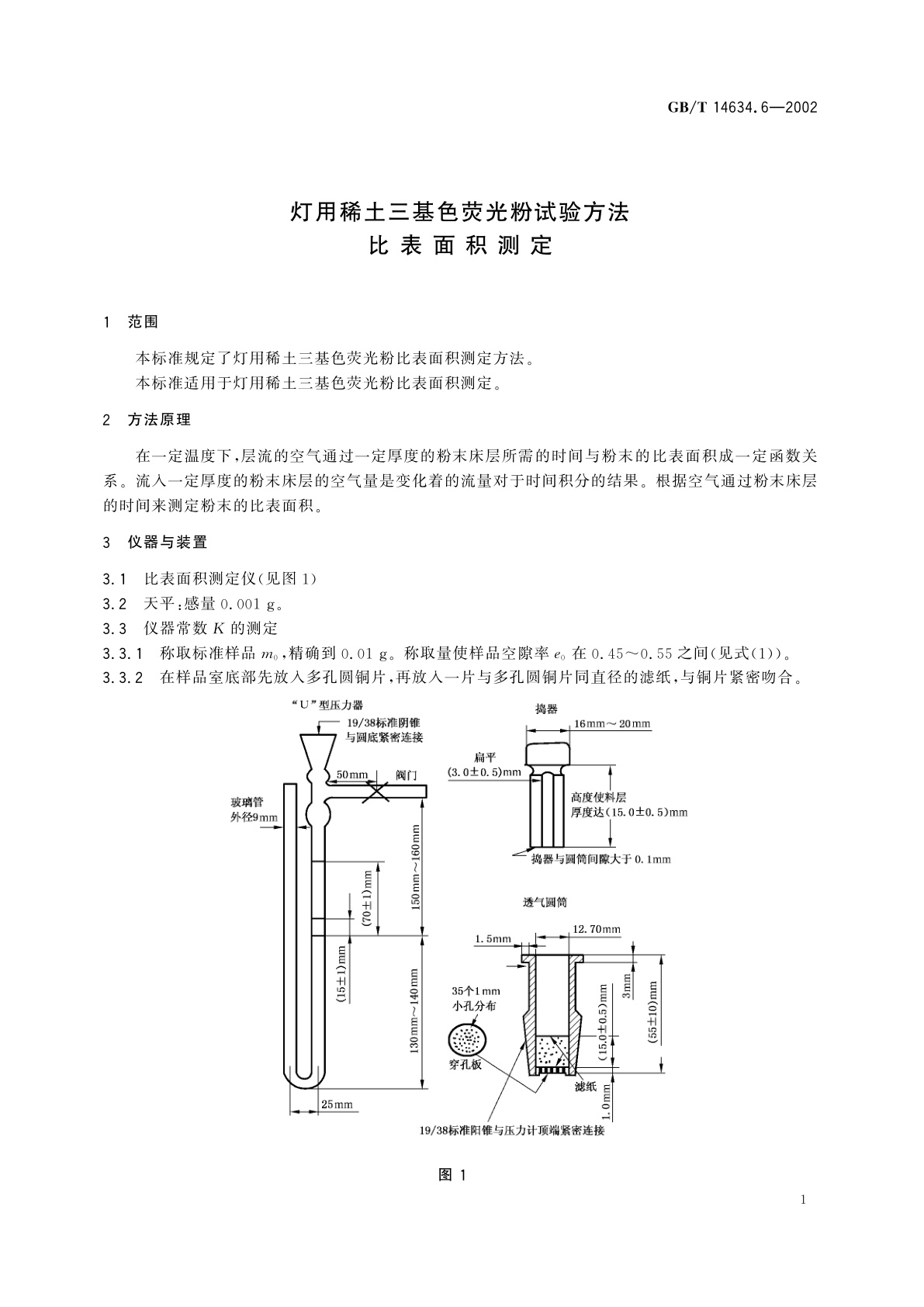 GB/T 14634.6-2002 灯用稀土三基色荧光粉试验方法　比表面积测定
