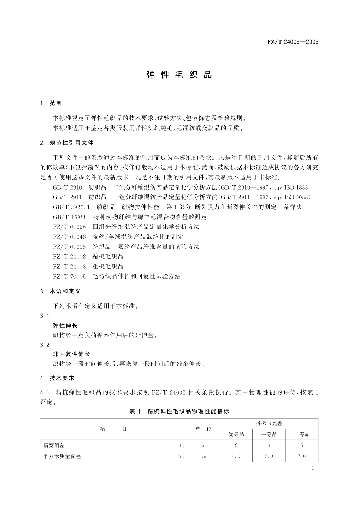 FZ/T 24006-2006 弹性毛织品