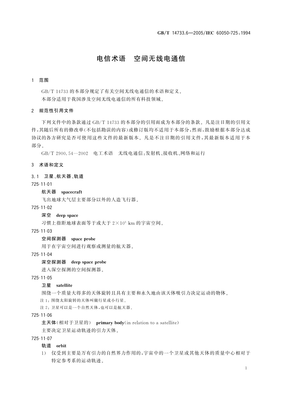 GB/T 14733.6-2005 电信术语　空间无线电通信