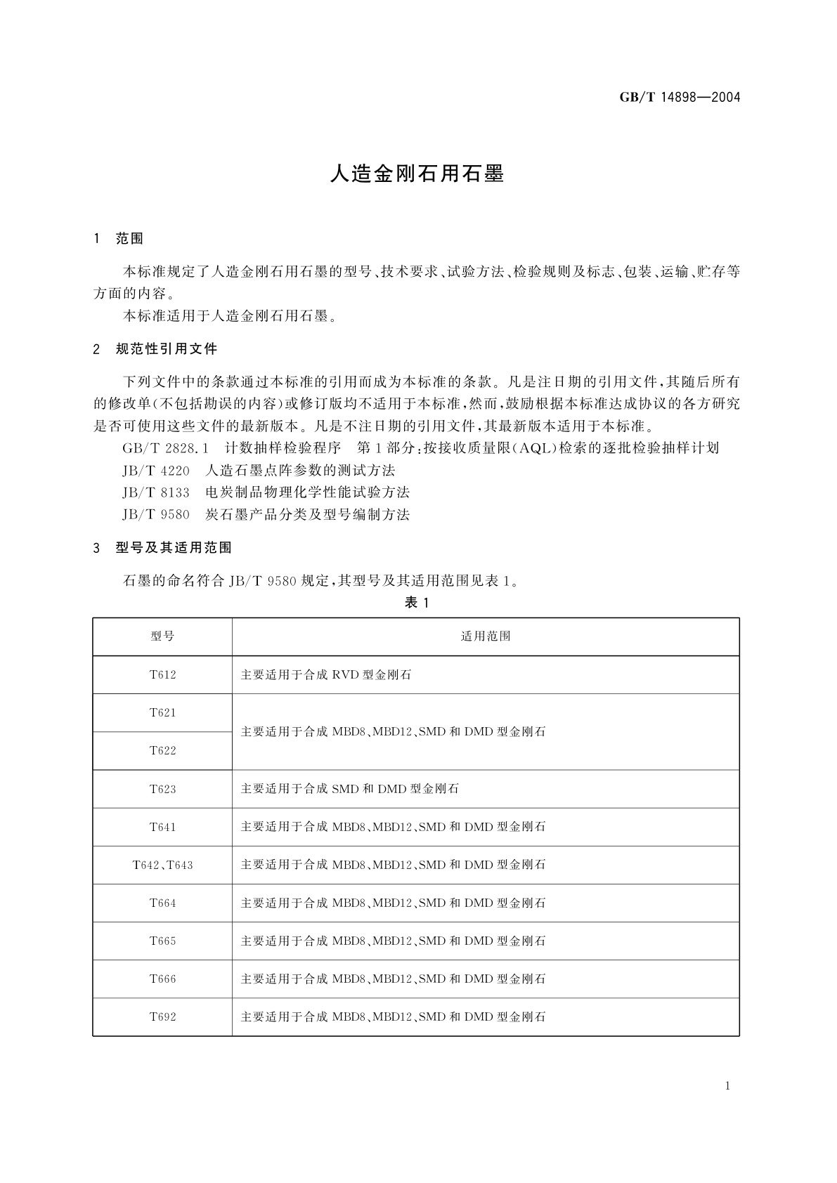GB/T 14898-2004 人造金刚石用石墨