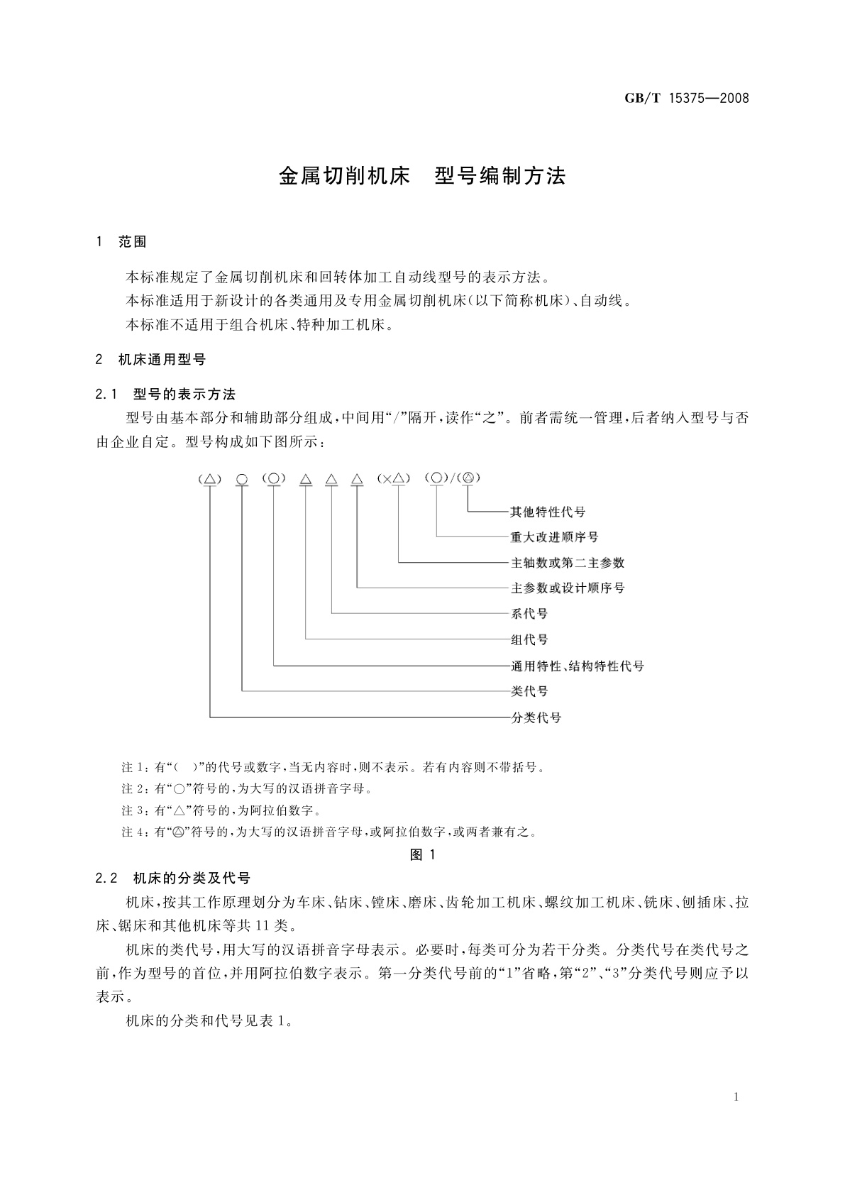 GB/T 15375-2008 金属切削机床　型号编制方法