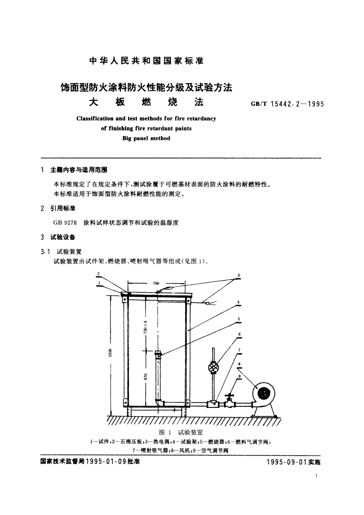 GB/T 15442.2-1995 饰面型防火涂料防火性能分级及试验方法　大板燃烧法