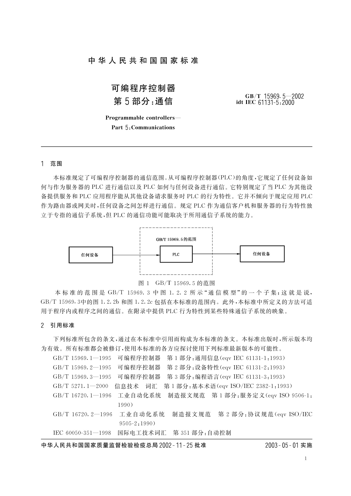 GB/T 15969.5-2002 可编程序控制器　第5部分：通信