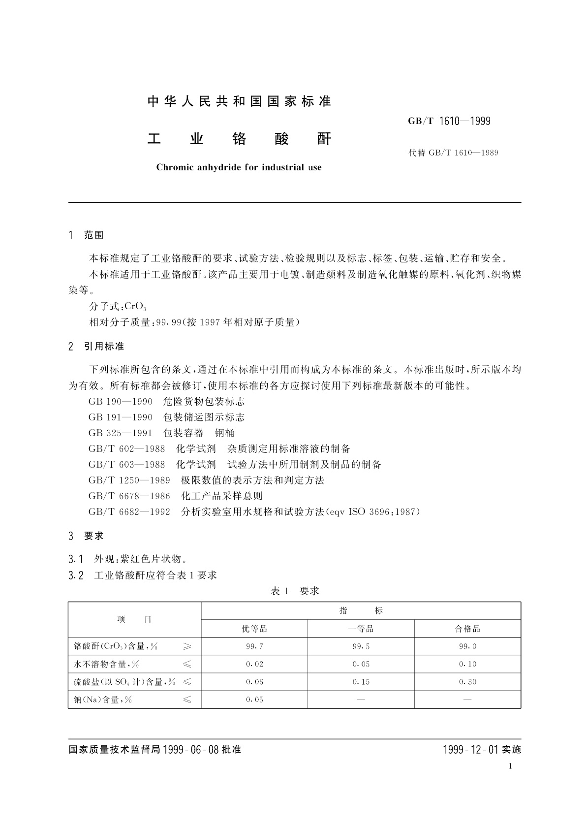 GB/T 1610-1999 工业铬酸酐