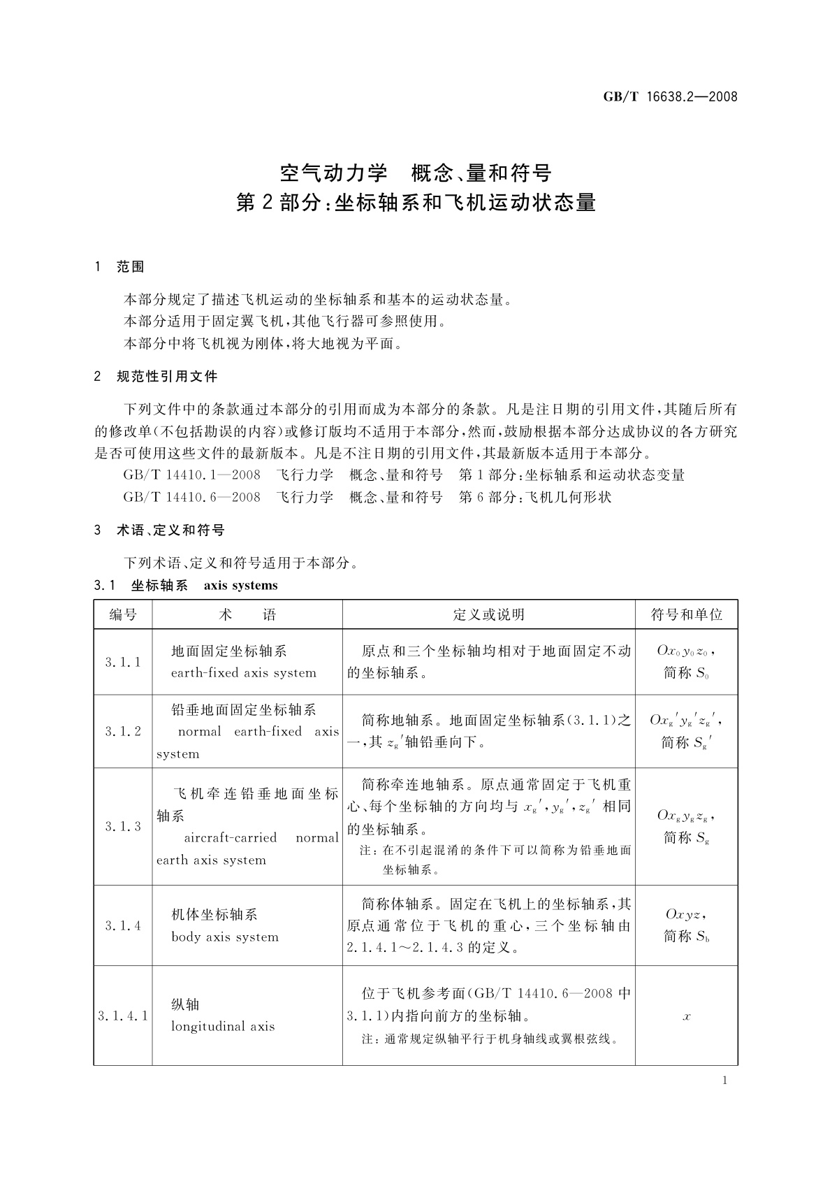 GB/T 16638.2-2008 空气动力学　概念、量和符号　第2部分：坐标轴系和飞机运动状态量
