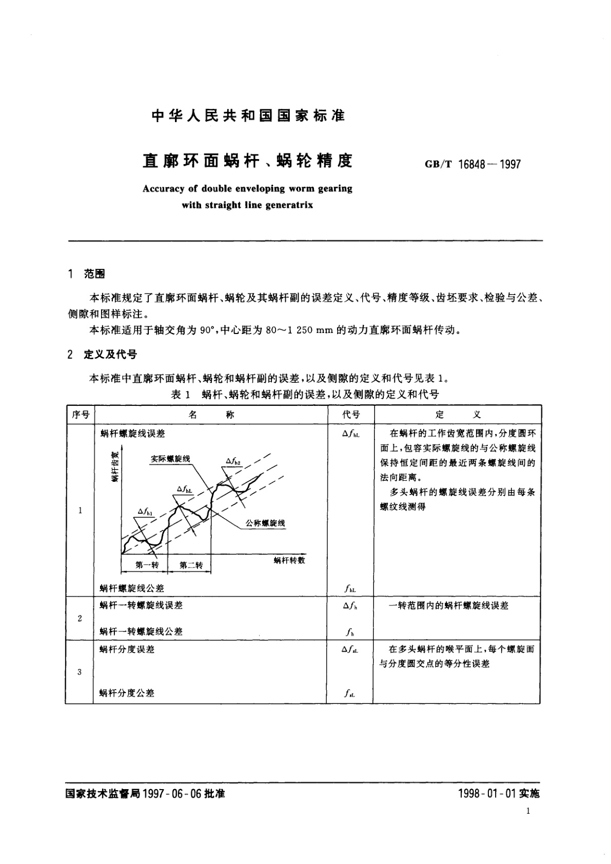 GB/T 16848-1997 直廓环面蜗杆、蜗轮精度