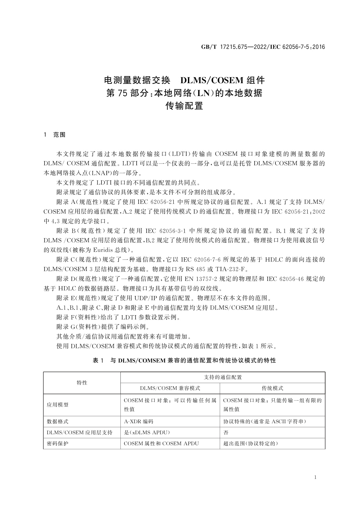 GB/T 17215.675-2022 电测量数据交换　DLMS/COSEM组件　第75部分：本地网络(LN)的本地数据传输配置