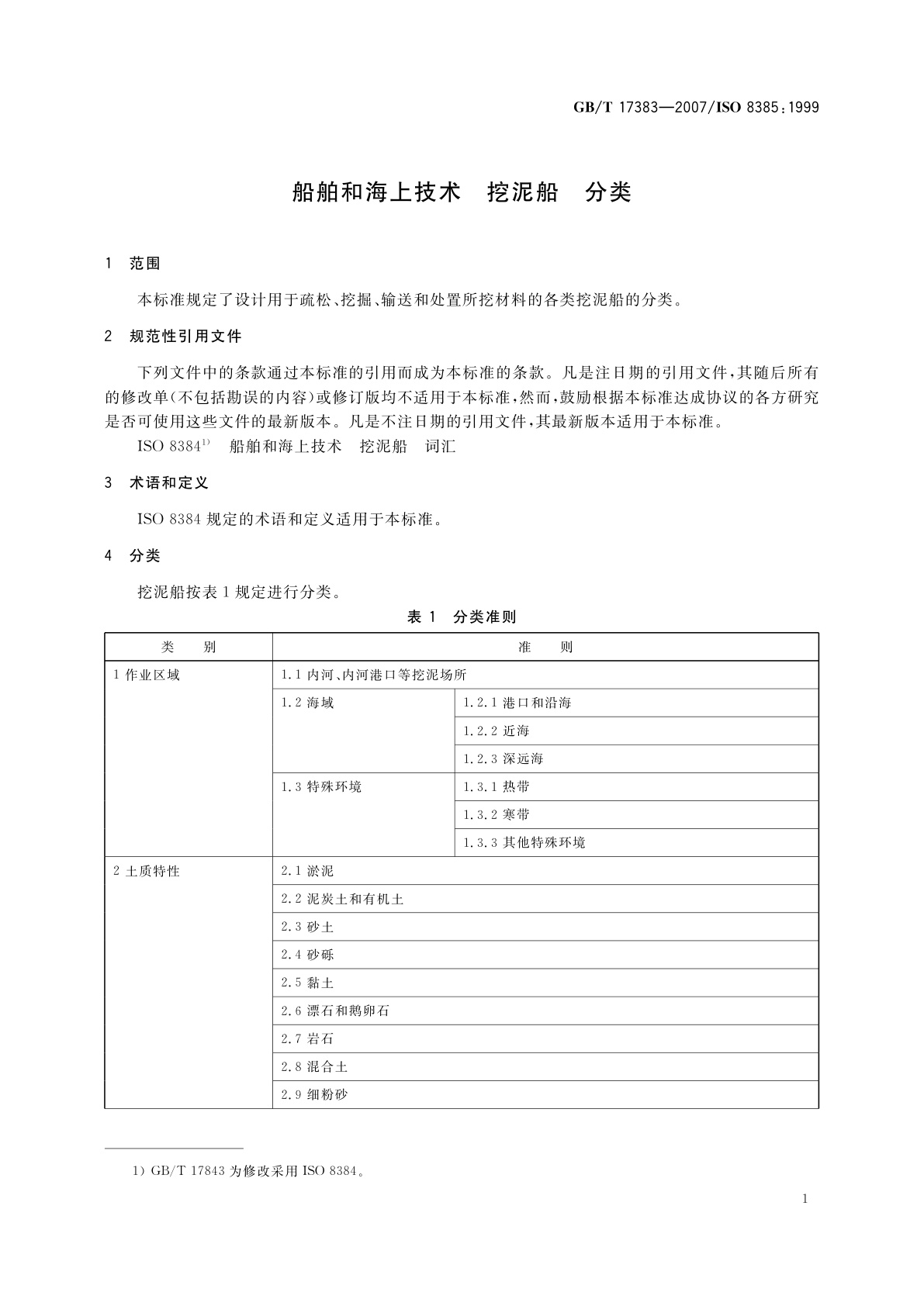 GB/T 17383-2007 船舶和海上技术　挖泥船　分类