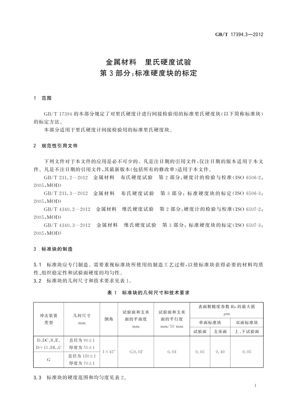 GB/T 17394.3-2012 金属材料　里氏硬度试验　第3部分：标准硬度块的标定