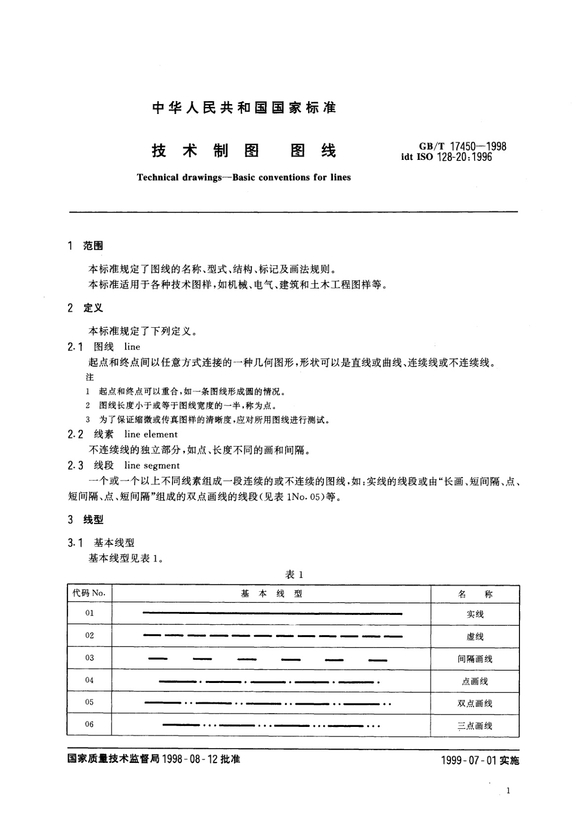 GB/T 17450-1998 技术制图　图线