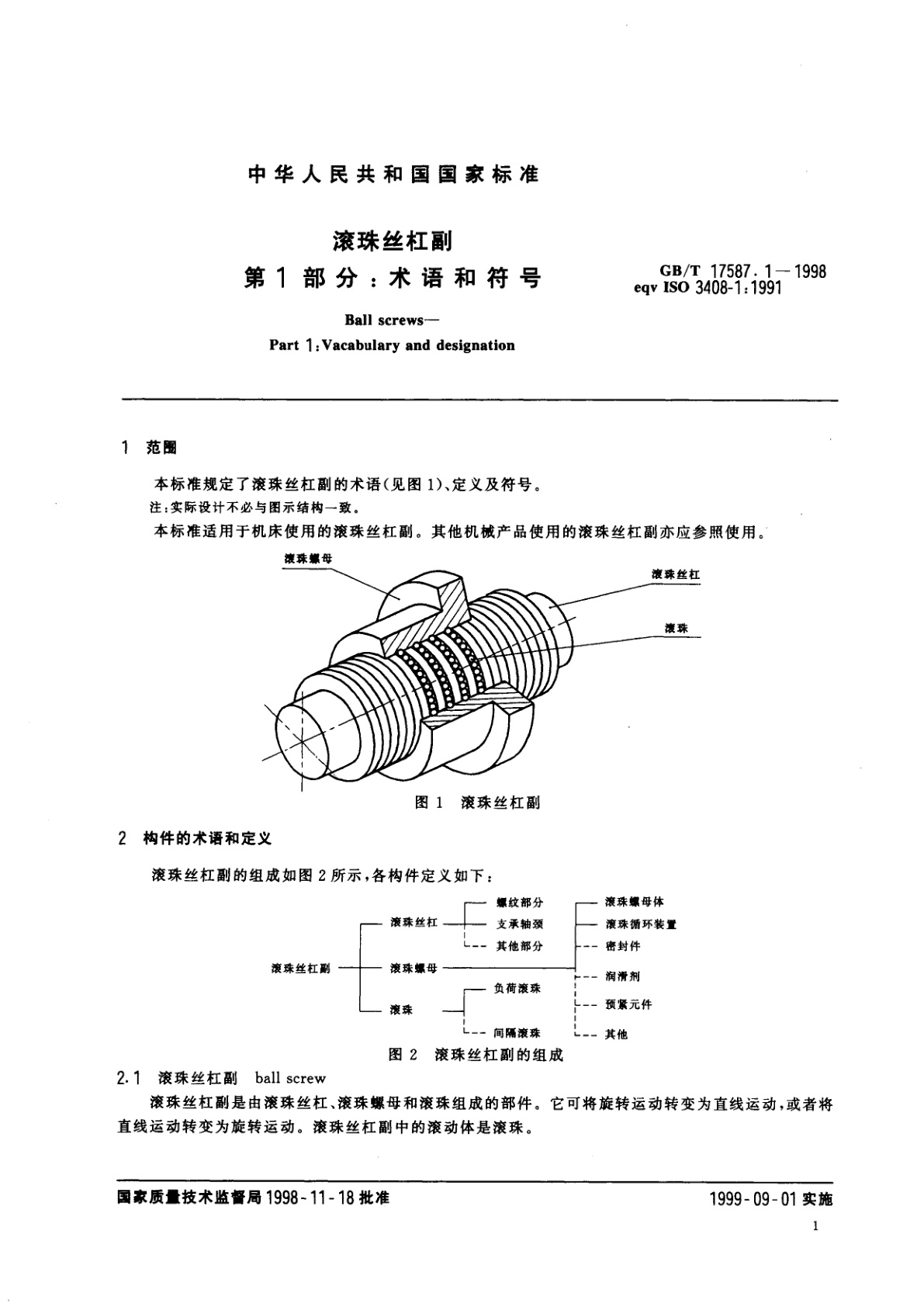 GB/T 17587.1-1998 滚珠丝杠副　第1部分：术语和符号