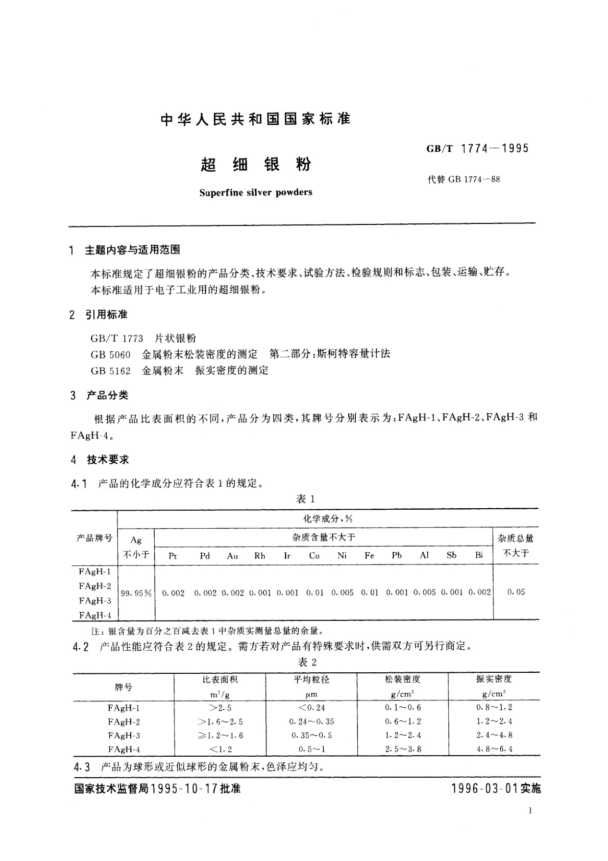 GB/T 1774-1995 超细银粉
