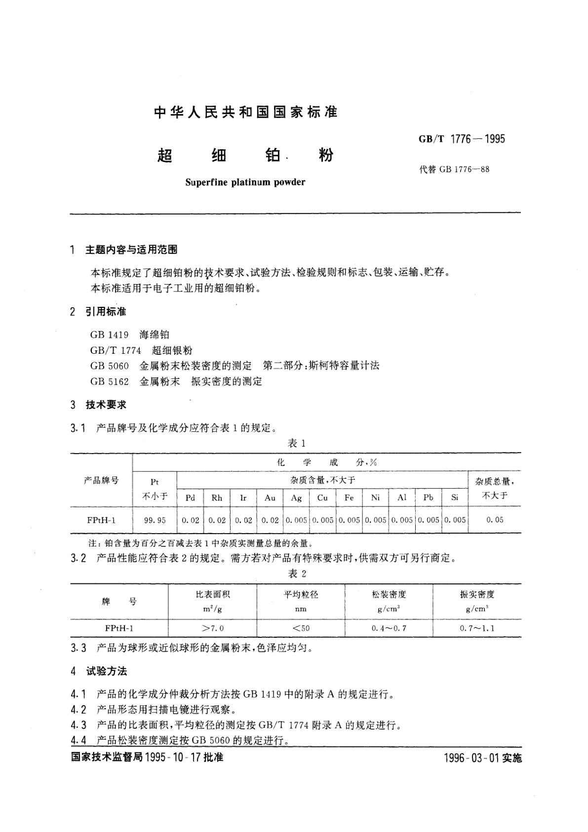 GB/T 1776-1995 超细铂粉