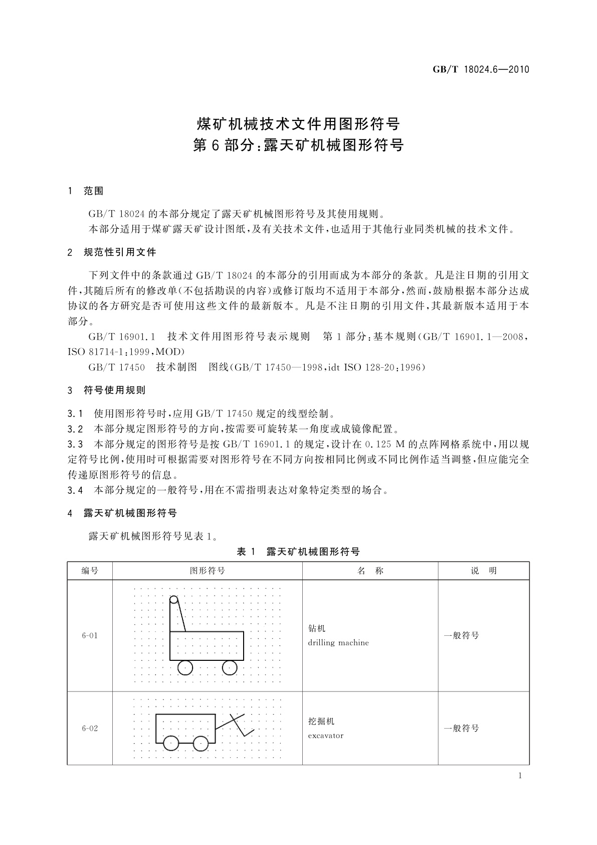 GB/T 18024.6-2010 煤矿机械技术文件用图形符号　第6部分：露天矿机械图形符号