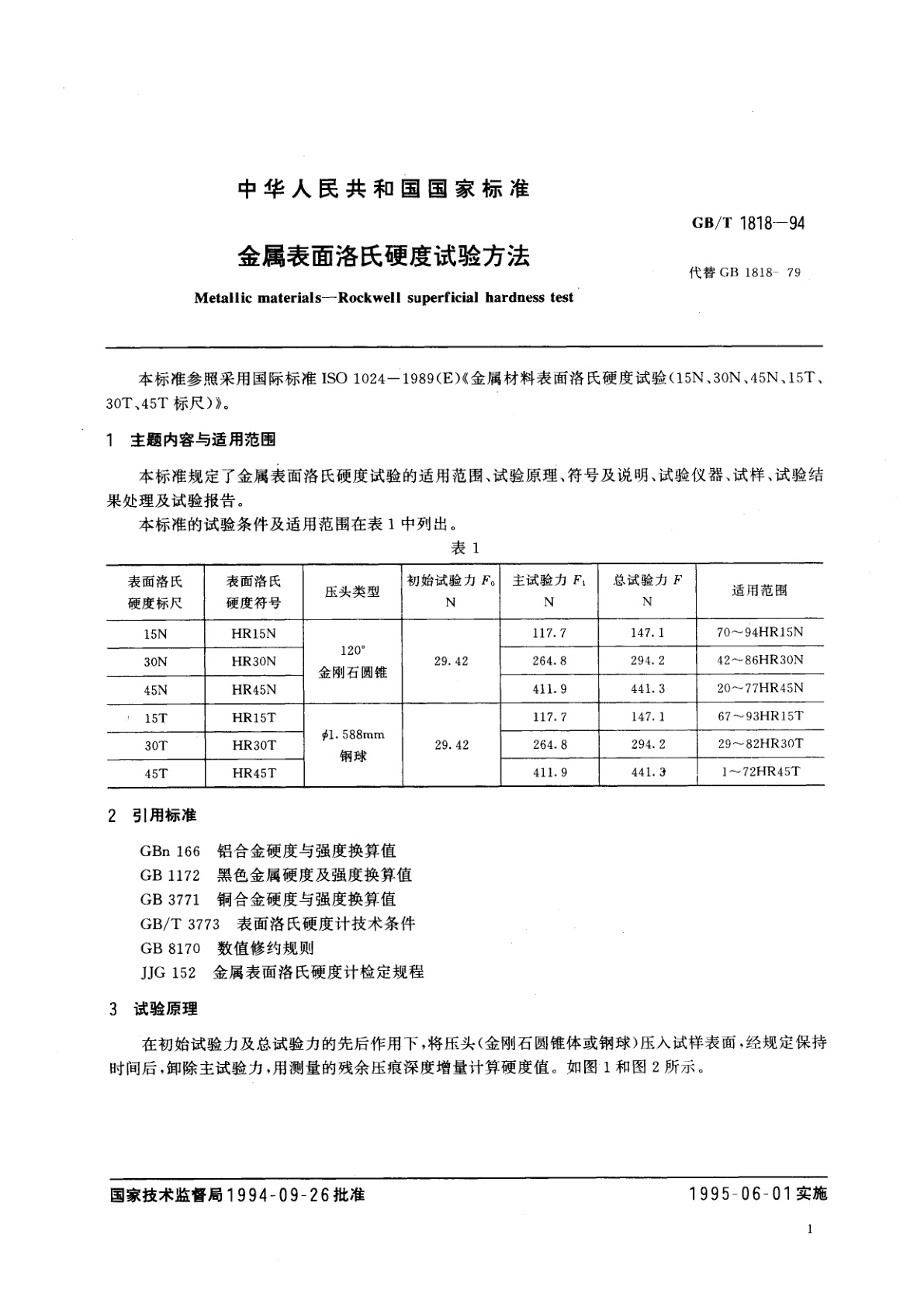 GB/T 1818-1994 金属表面洛氏硬度试验方法