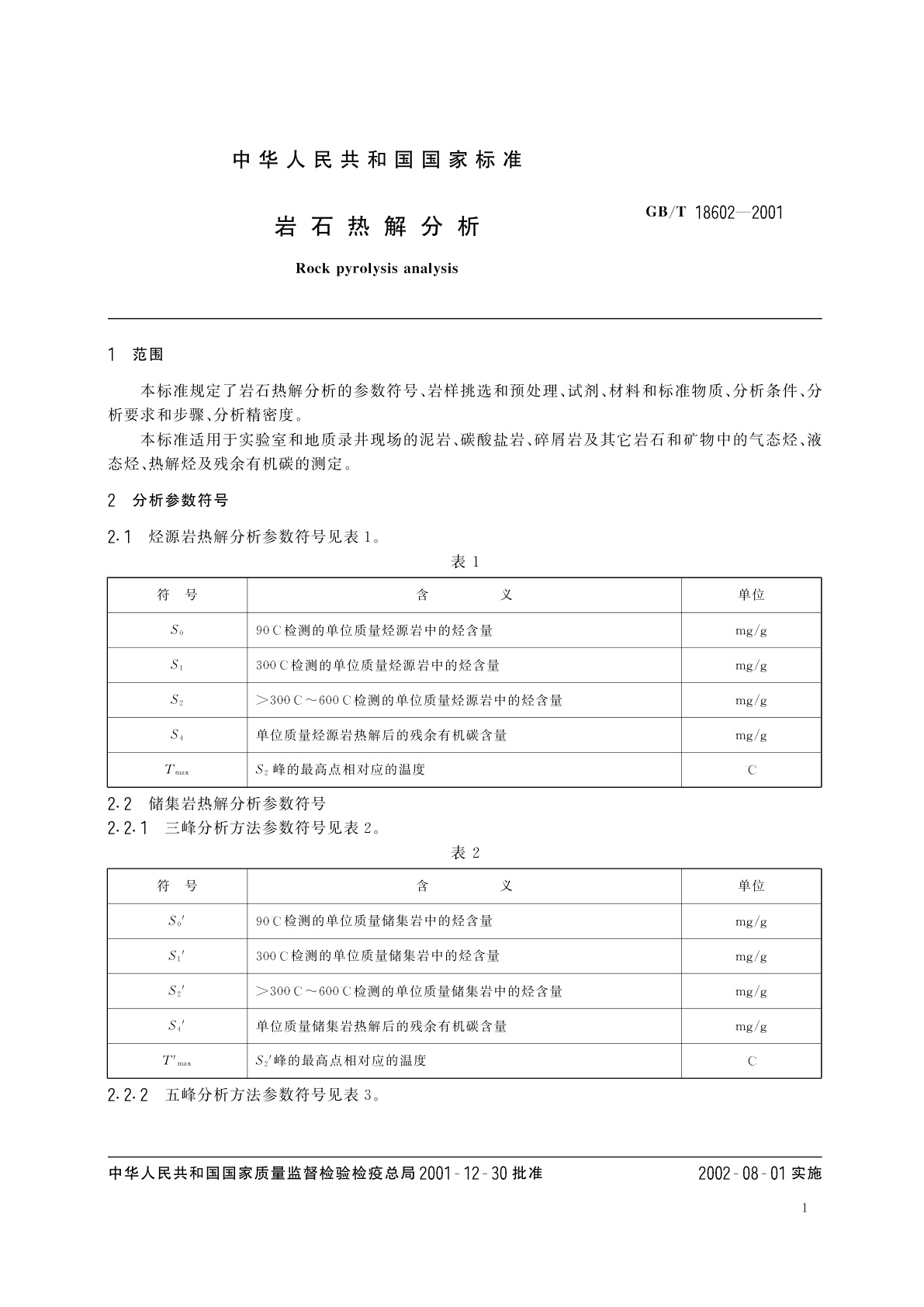GB/T 18602-2001 岩石热解分析