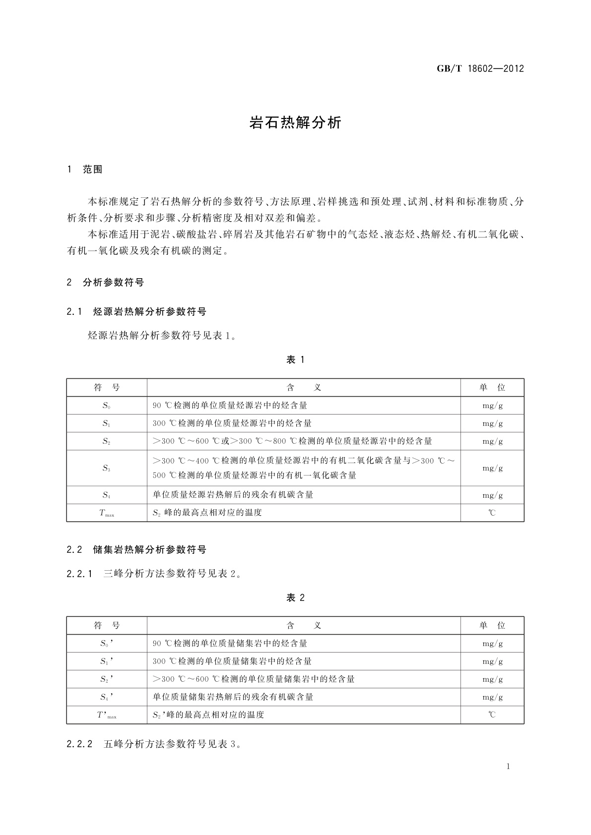 GB/T 18602-2012 岩石热解分析